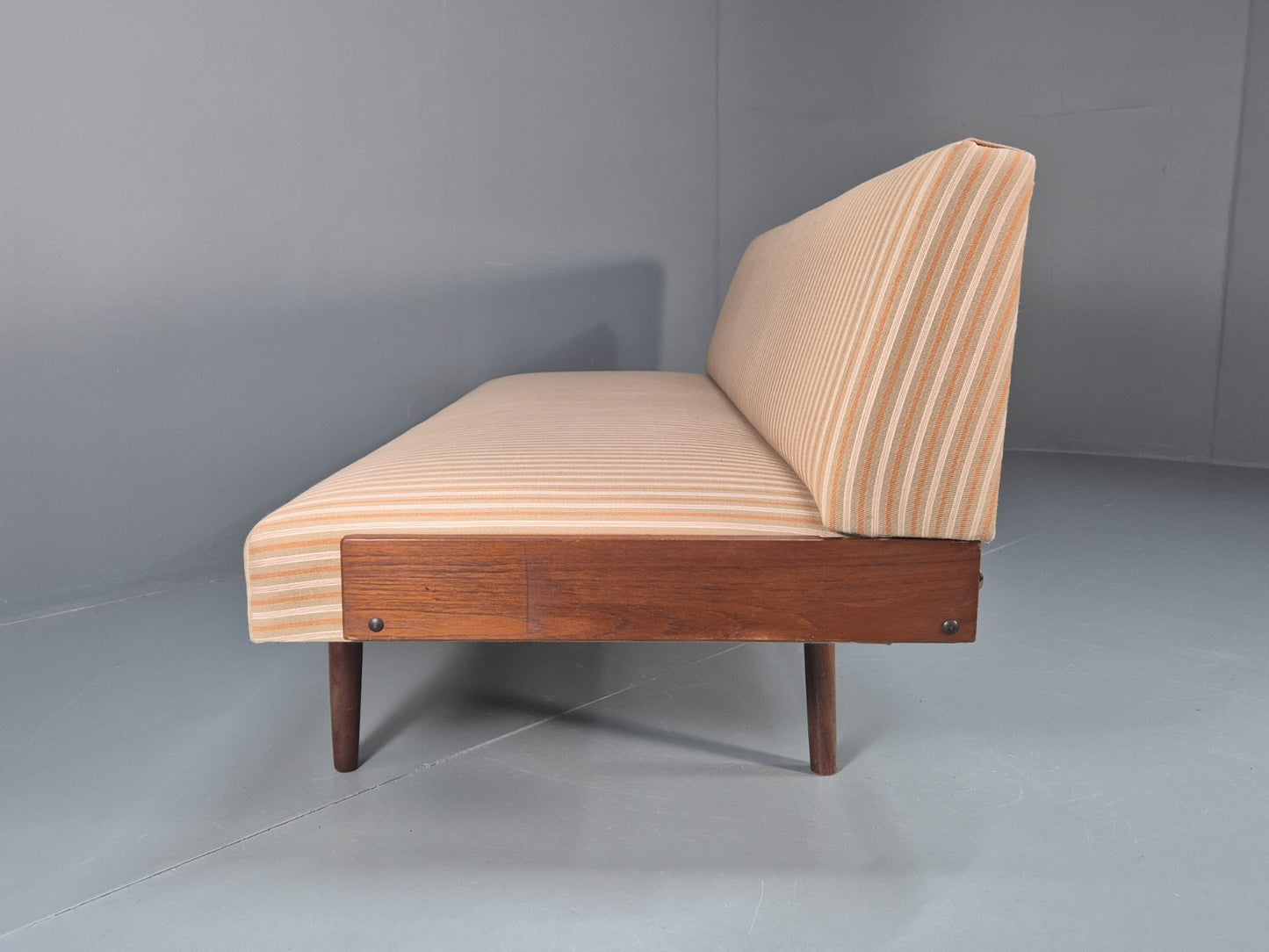Danish Mid Century Day Bed Teak and Striped Cotton 1960s Retro EB10408 M4SS15