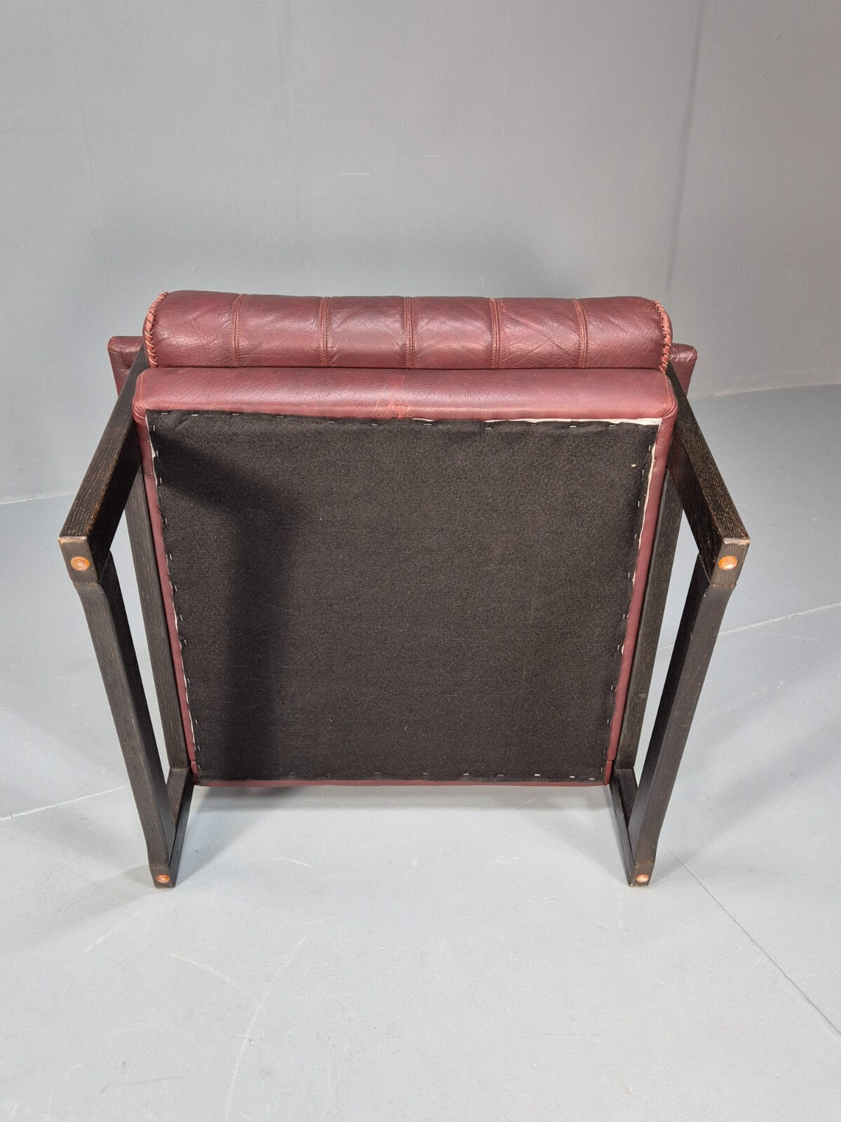 Vintage Danish Burgundy Leather Lounge Chair Stitch Detail 1980s MCM EB9259 MNOR - UKDK FURNITURE