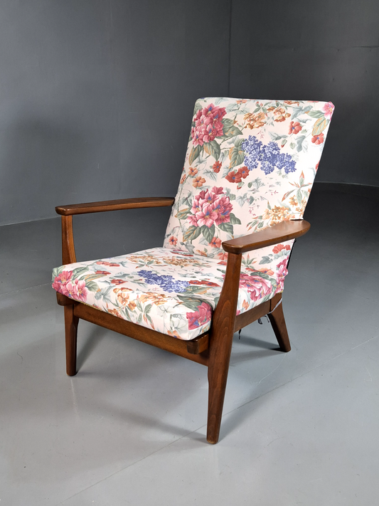 Vintage Lounge Chair Beech Frame Floral Parker Knoll Retro MCM 1960s EB7332 MNOR - UKDK FURNITURE