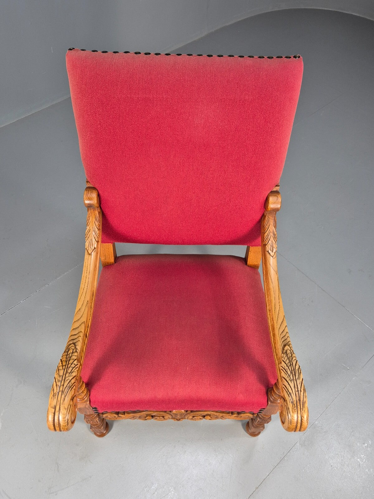 Vintage Danish Baroque Style Armchair in Red Wool and Oak 1950s EB9582 VCAR - UKDK FURNITURE