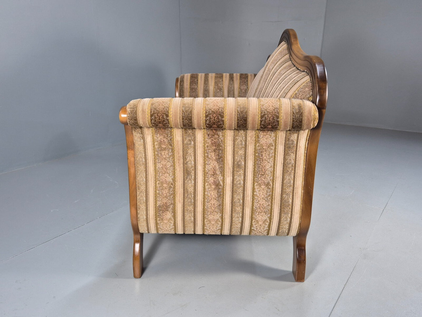 Vintage Danish Empire Style 2 Seat Settee Brown and Cream Antique EB9541 V2SS - UKDK FURNITURE