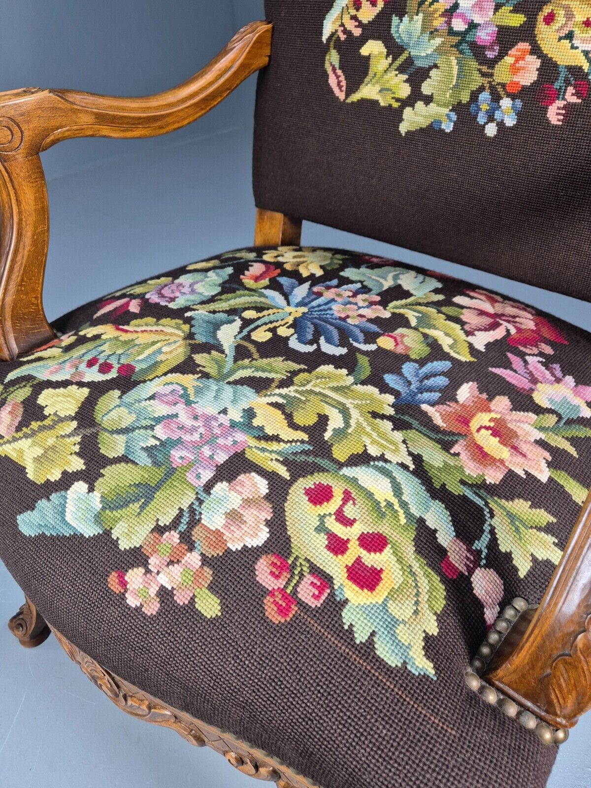 Vintage Danish Lounge Brown Floral Oak 17th Century Style EB8996 VCLO - UKDK FURNITURE