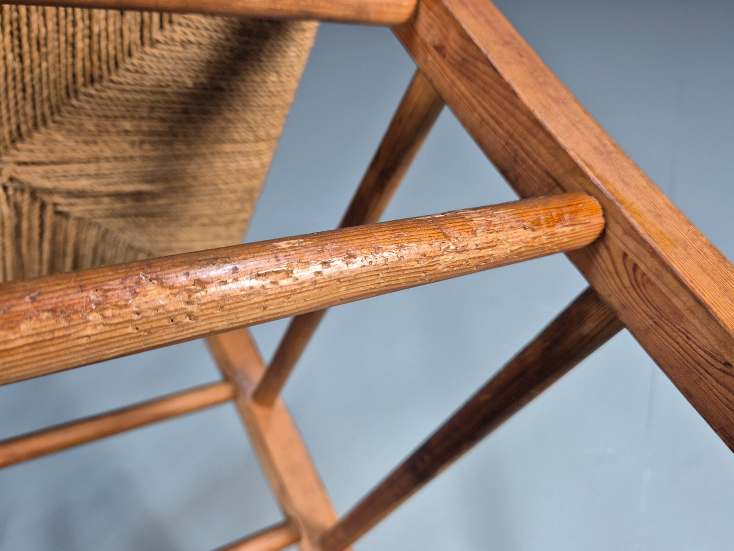 2 Vintage Pine and Paper Cord Dining Chairs French Country Style EB9495 VDIN - UKDK FURNITURE