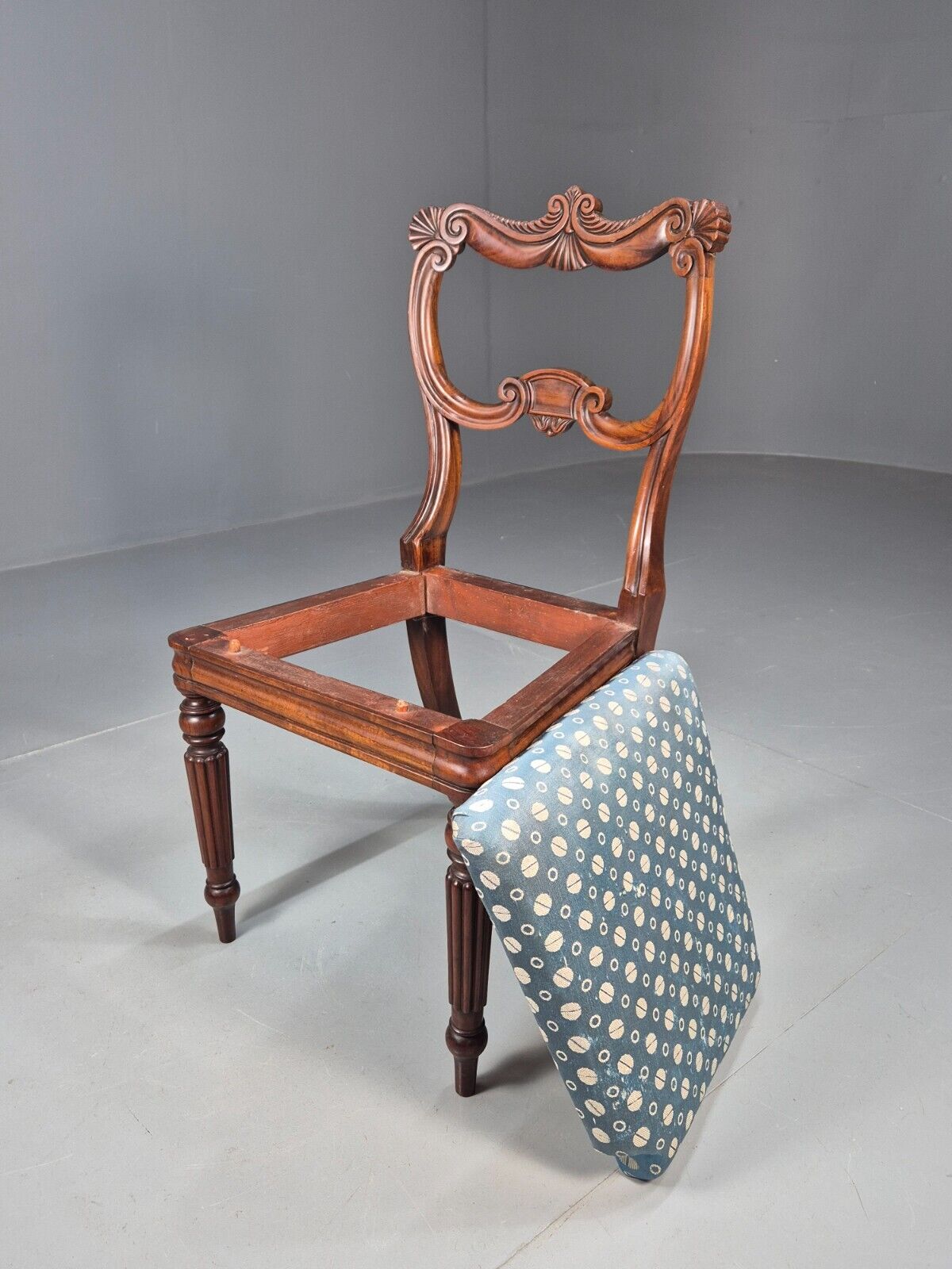 Vintage Dining Chair Blue Cotton Mahogany Victorian Antique EB8689 VDIN - UKDK FURNITURE