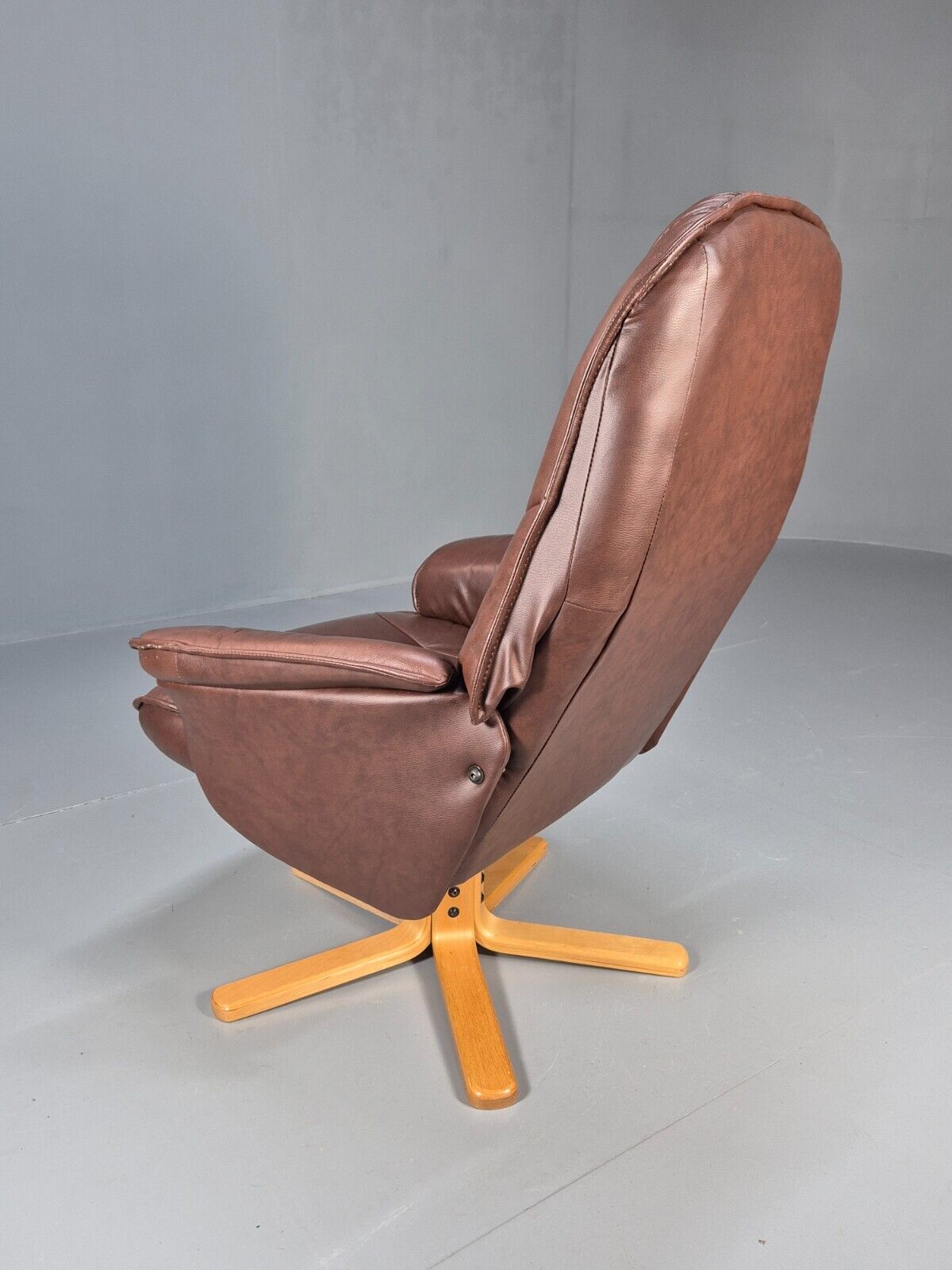 Vintage Danish Swivel Chair Recliner Knudsen Style Brown Leather EB8787 MSWI - UKDK FURNITURE