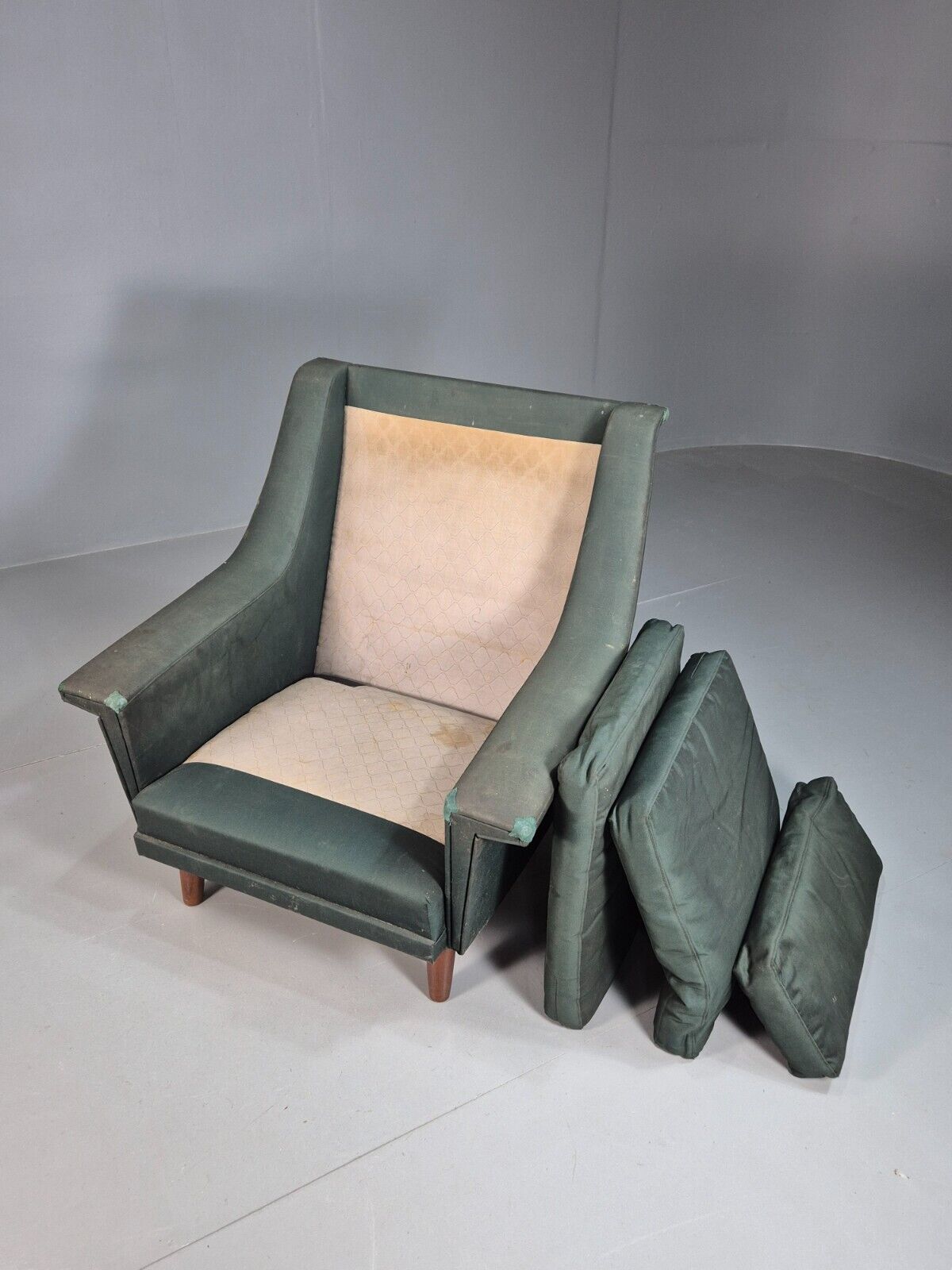 Mid Century Danish Lounge Chair Teak Legs Green Fabric Retro 1960s EB7444 MNOR - UKDK FURNITURE