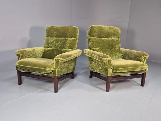 2 Vintage Danish Green Velvet Lounge Chairs 1970s Retro MCM EB9273 MNOR - UKDK FURNITURE