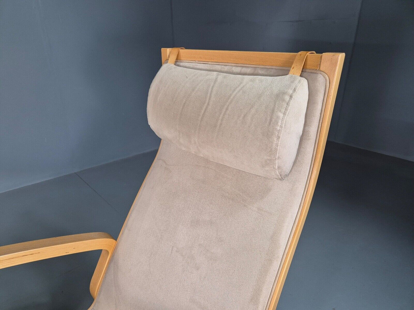 Vintage Danish Lounge Chair Footstool Faux Suede Bentwood MCM Retro EB7396 MNOR - UKDK FURNITURE
