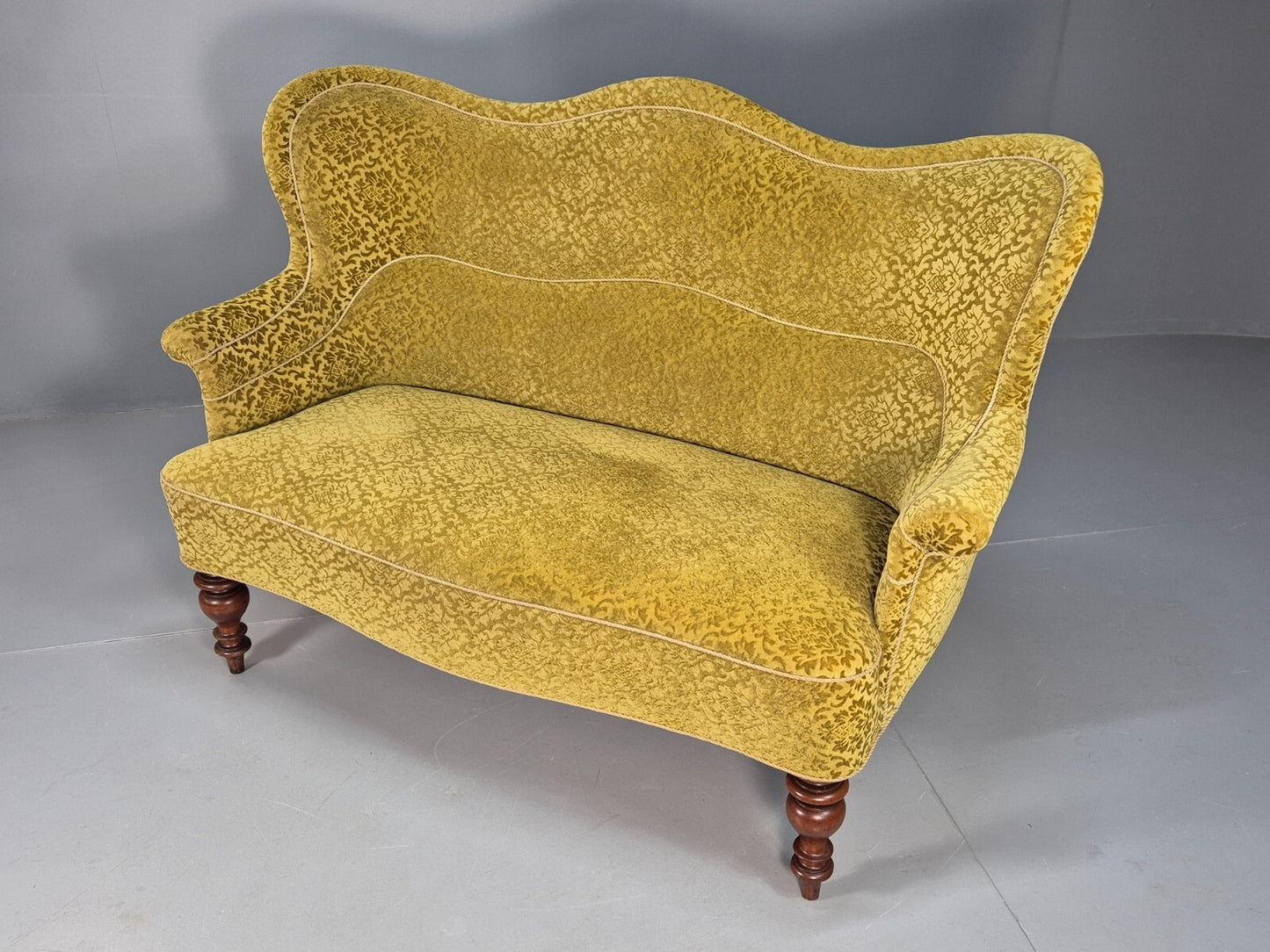 Antique 2 Seater Sofa Camel Back Gold Embossed Velour Danish Design EB9580 V2SS - UKDK FURNITURE