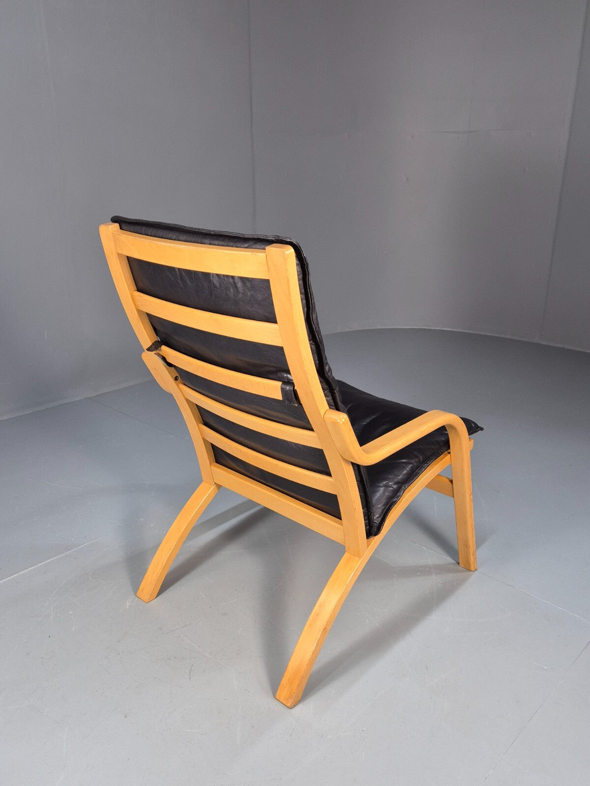 Vintage Stouby Black Leather Bentwood Armchair Retro Danish EB9297 MBEN - UKDK FURNITURE