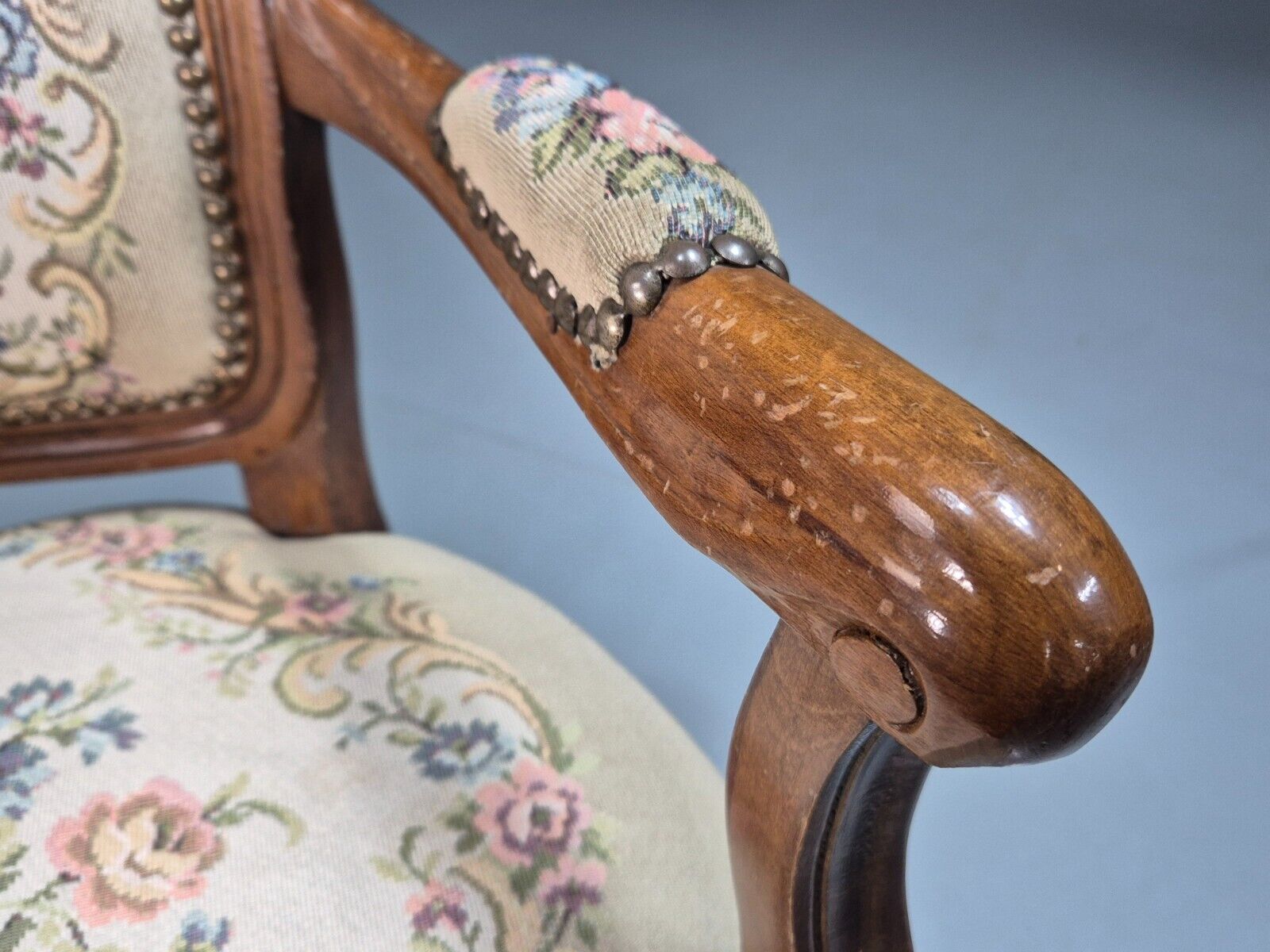 2 Vintage Danish Lounge Chairs Fauteuil Floral Tapestry French Repro EB8077 VCAR - UKDK FURNITURE