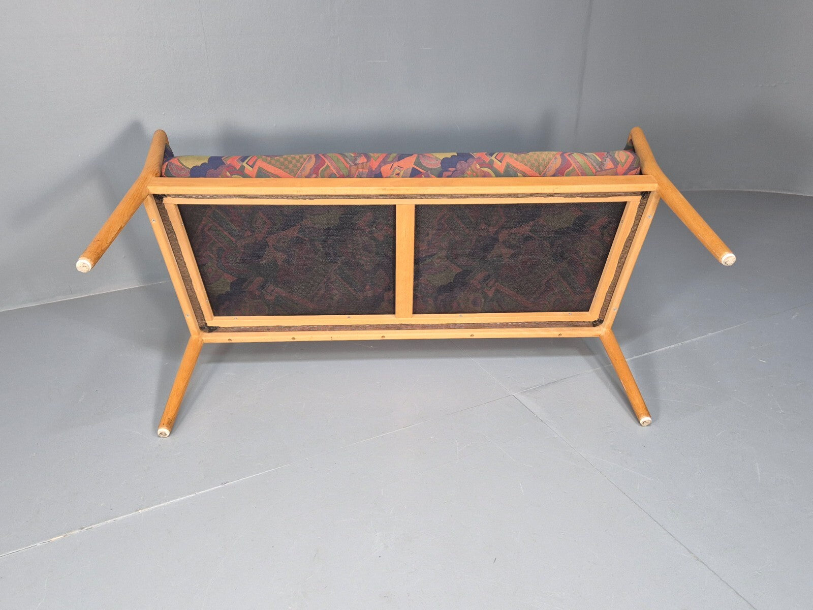Vintage 2 Seater Sofa Curved Beech Frame Multicoloured 1980s Danish EB9290 M2SS - UKDK FURNITURE