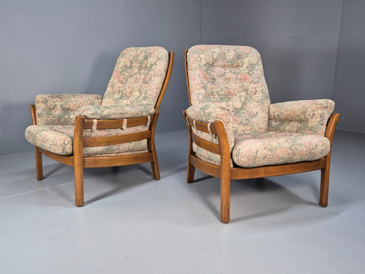 2 Vintage Ercol Lounge Chairs Saville Model Floral Cotton 1980s EB9452 MNOR - UKDK FURNITURE