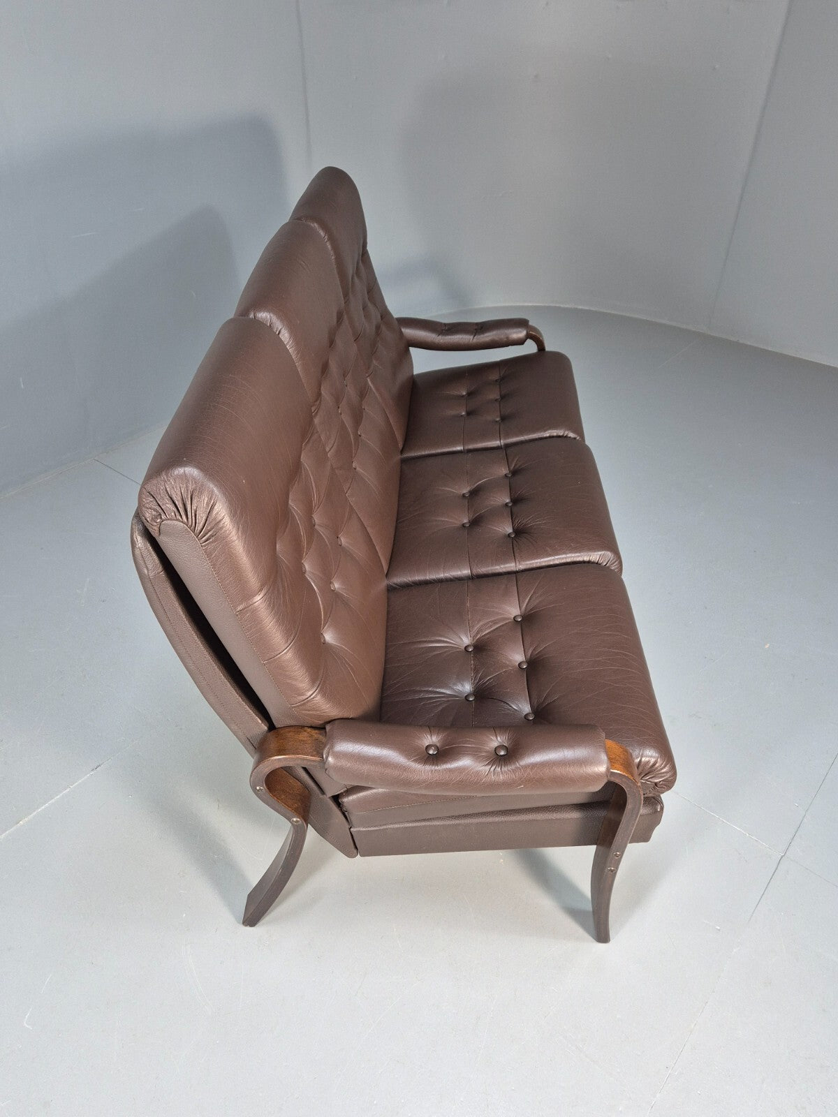 Vintage danish 3 seat Brown Leather Sofa Bentwood Frame 1980s Retro EB9079 M3SS - UKDK FURNITURE