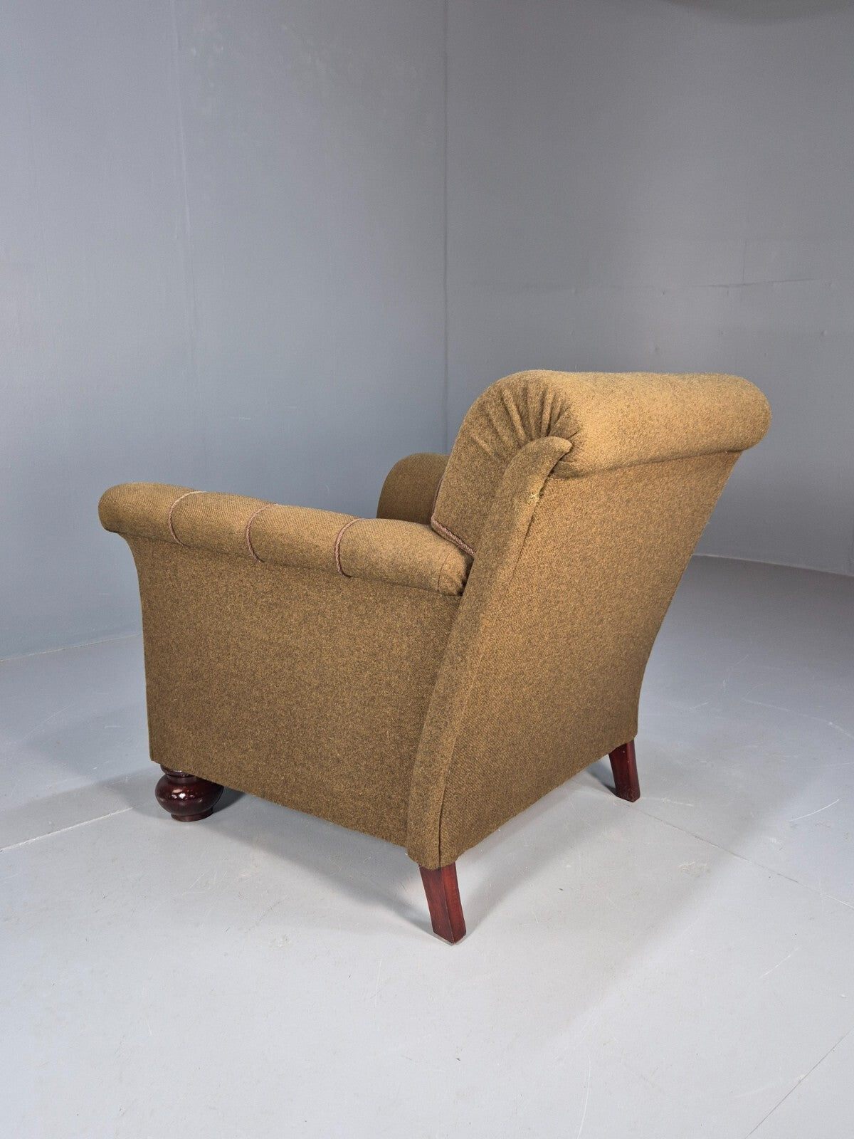 Vintage Danish Lounge Chair Green Wool Upholstery Bun Feet 1920s EB9006 VCLO - UKDK FURNITURE