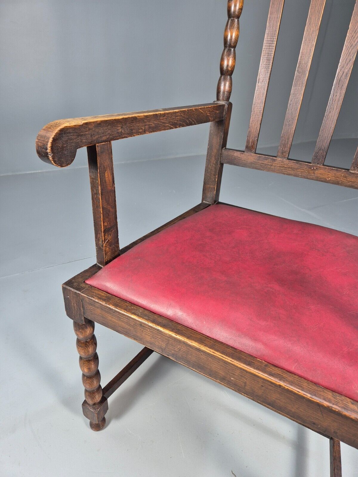 Vintage Elbow Chair Red Vinyl Oak Frame 1920s Antique EB9134 VDIN - UKDK FURNITURE