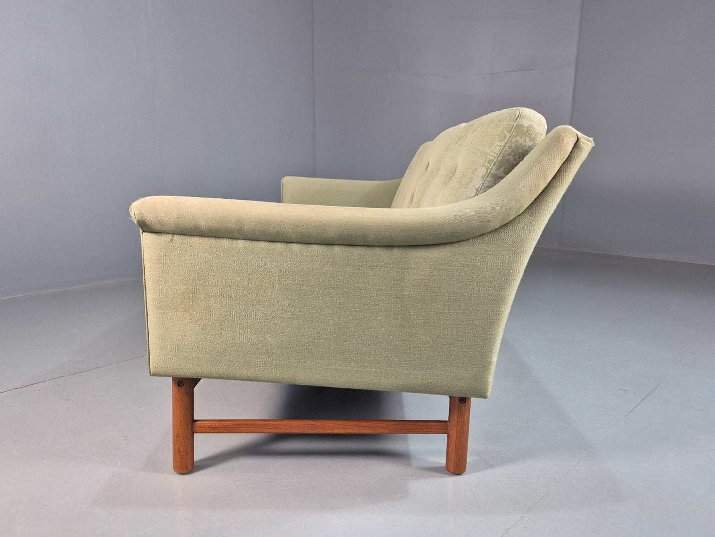 Vintage Swedish 3 Seat Sofa Floral Green Cotton Teak 1960s Retro MCM EB7775 M3SS - UKDK FURNITURE