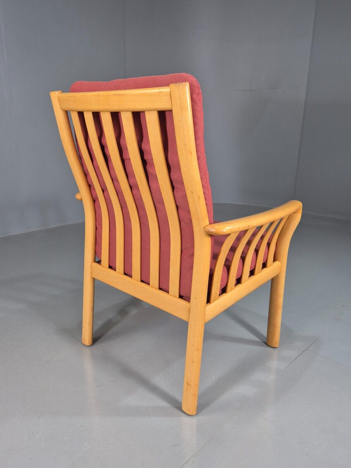 Vintage Danish Lounge Chair Red Cotton Beech Wood Frame 1980s Retro EB7490 MNOR - UKDK FURNITURE