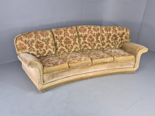 Vintage 4 Seater Sofa 1970s Retro Curved Green Velour EB11780 M4SS1