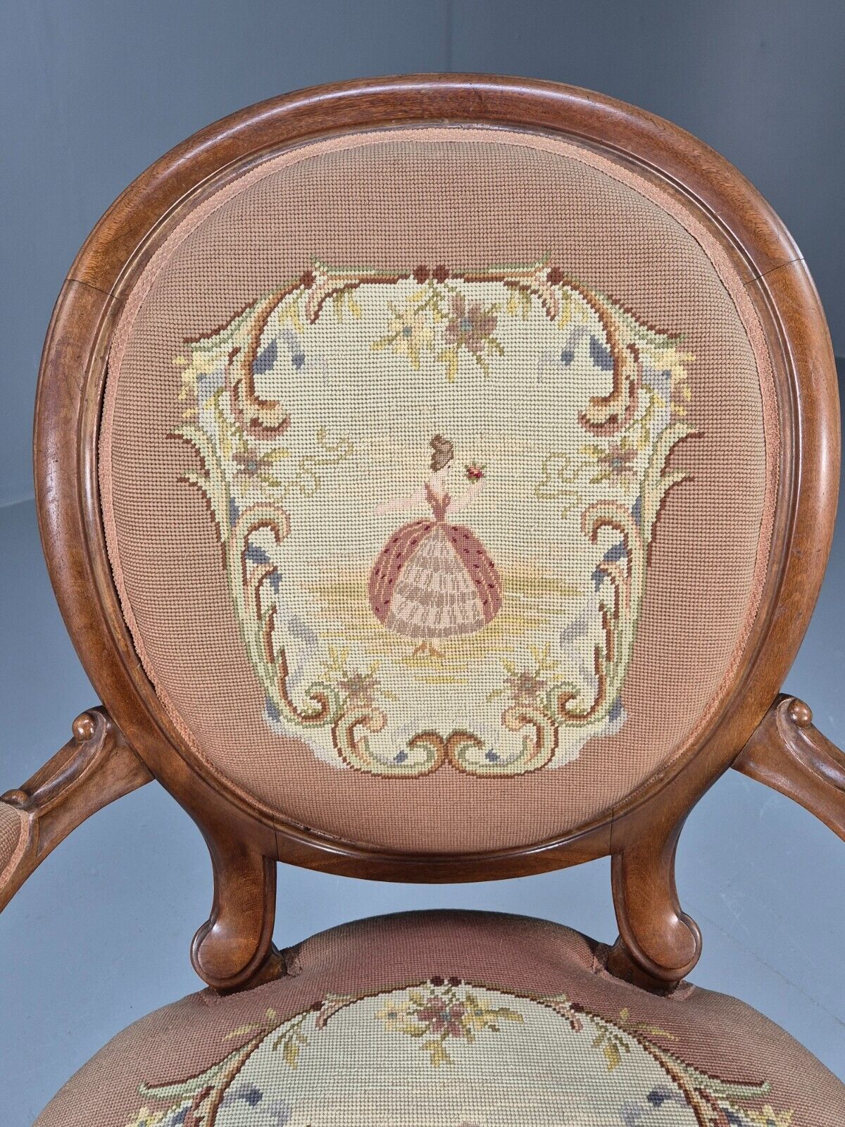 Vintage Danish Rococo Style Lounge Chair Figural Tapestry Upholstery EB8982 VCLO - UKDK FURNITURE