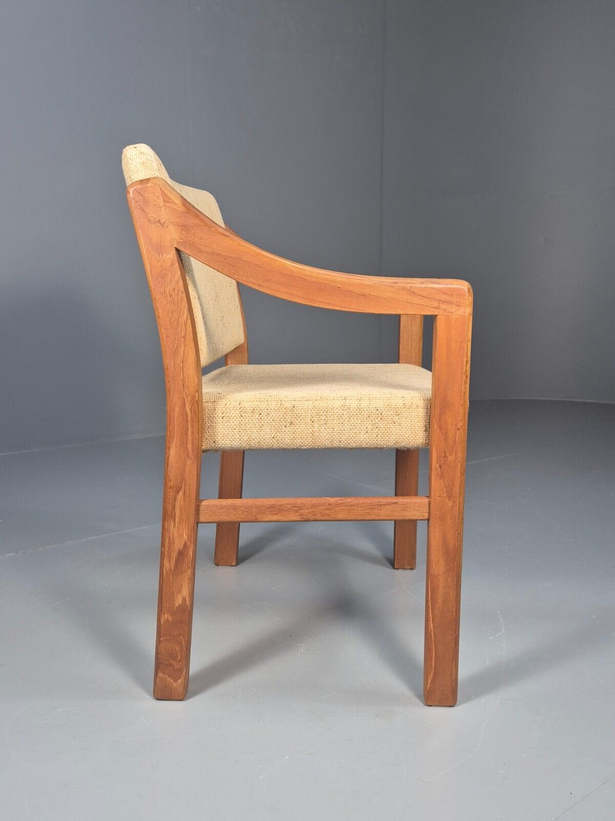 Vintage Danish Elbow Chair Beige Wool Teak Retro MCM 1970s EB9156 MDIN - UKDK FURNITURE