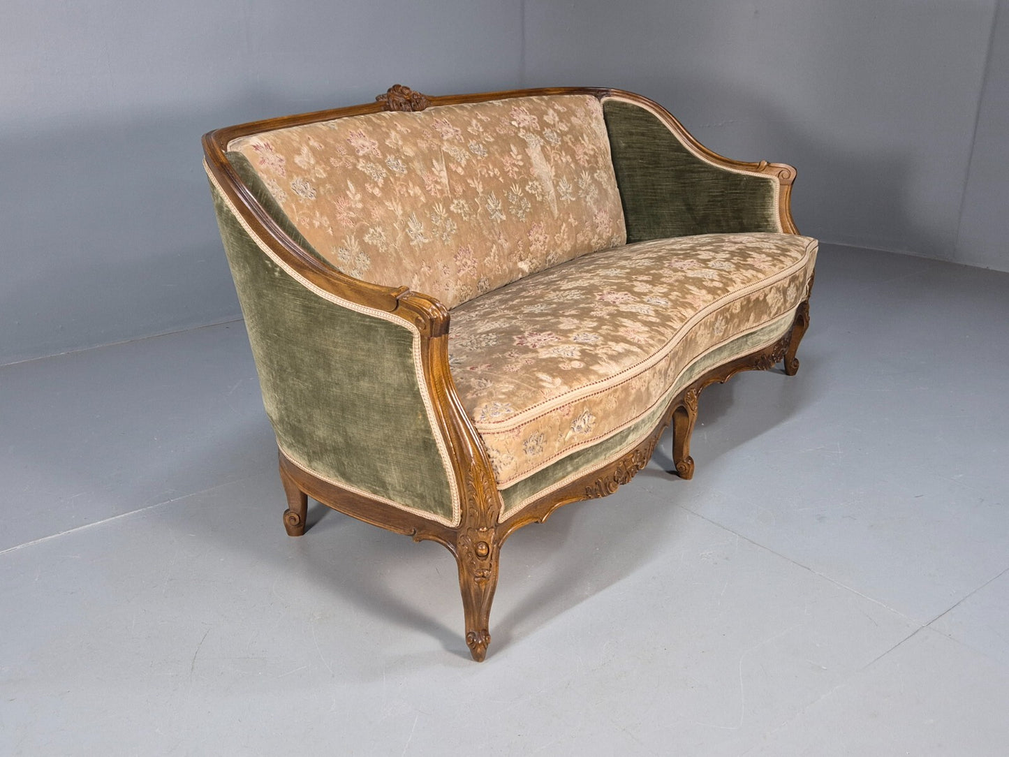 Vintage Danish Rococo Style Settee 3 Seat Green and Brown Floral EB9553 V3SS - UKDK FURNITURE