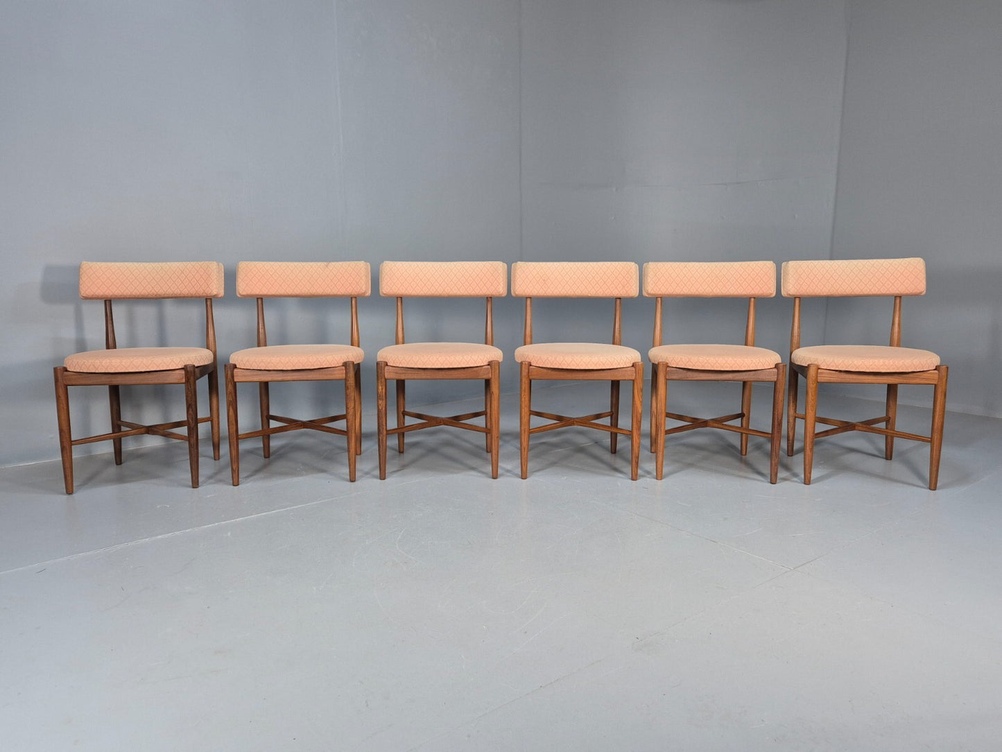 6 G Plan Round Seat Dining Chairs Pink Cotton Upholstery 1970s Retro EB9494 MDIN - UKDK FURNITURE
