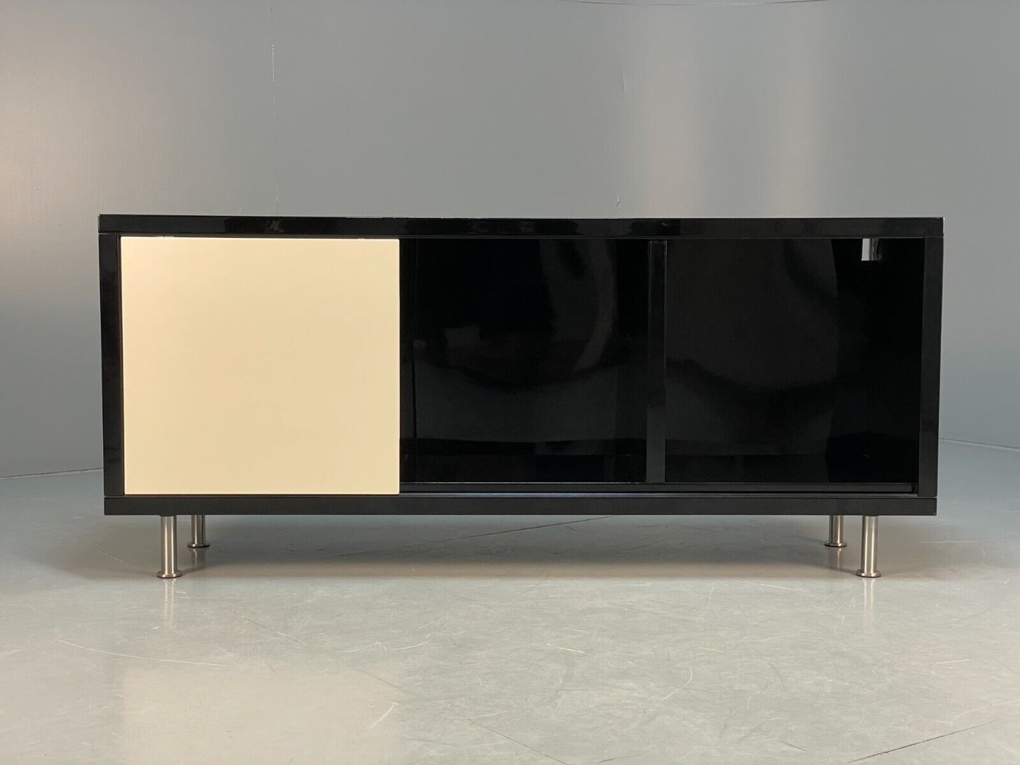Modern Gloss Black Media Unit Sideboard With Metal Legs EB8660 MWOO - UKDK FURNITURE