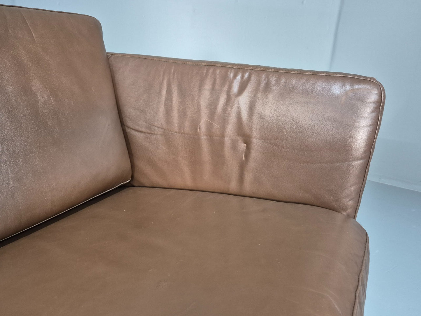 Mid Century Three Seater Sofa Brown Leather Danish Retro 1970s EB10722 M3SS9