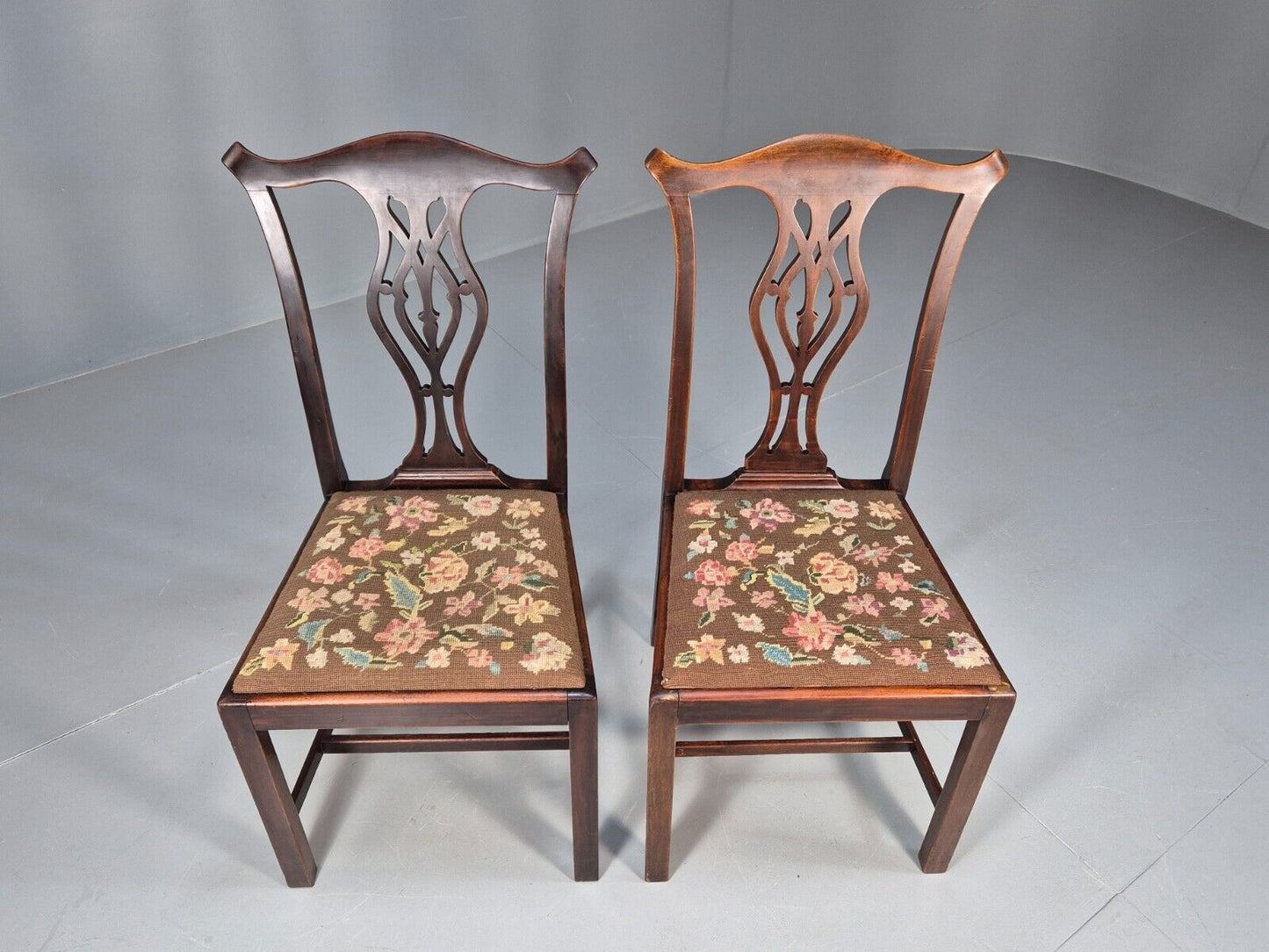 2 Antique Georgian Style Dining Chairs Mahogany Chippendale Style EB9147 VDIN - UKDK FURNITURE