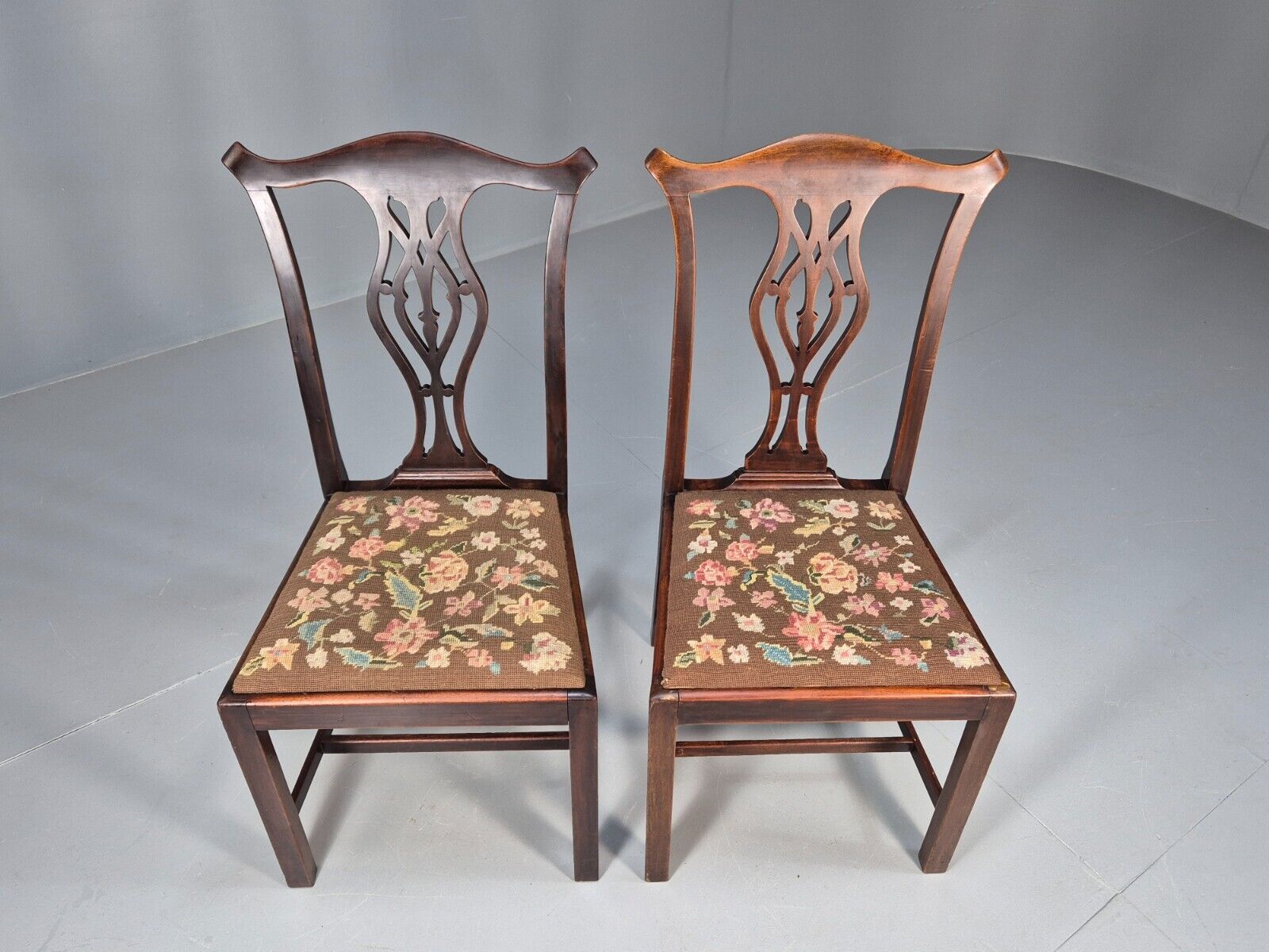 2 Antique Georgian Style Dining Chairs Mahogany Chippendale Style EB9147 VDIN - UKDK FURNITURE