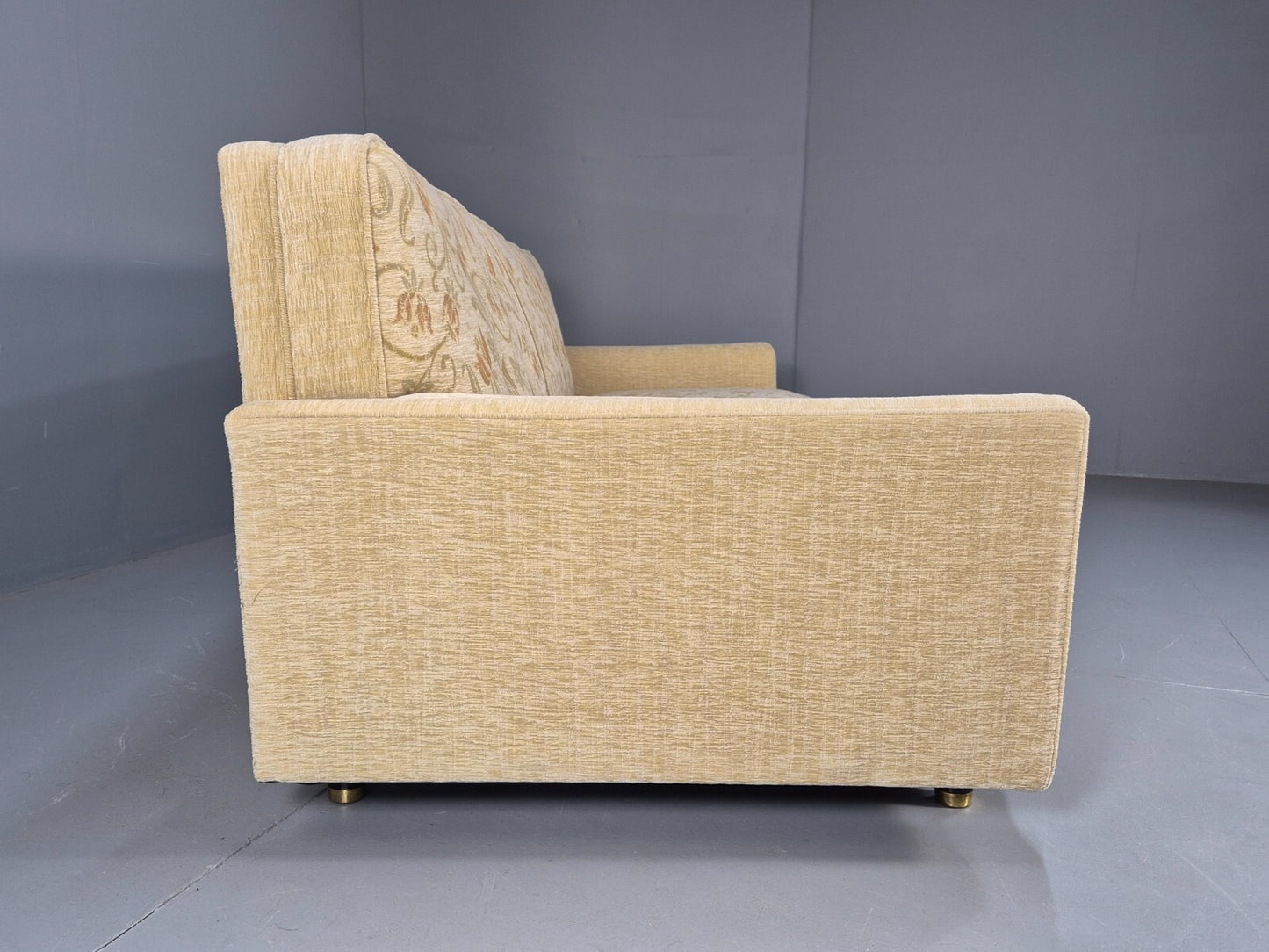 Vintage 1960s Sofa Cream Floral Upholstery 3 Seat Quality Retro EB9680 M3SS - UKDK FURNITURE