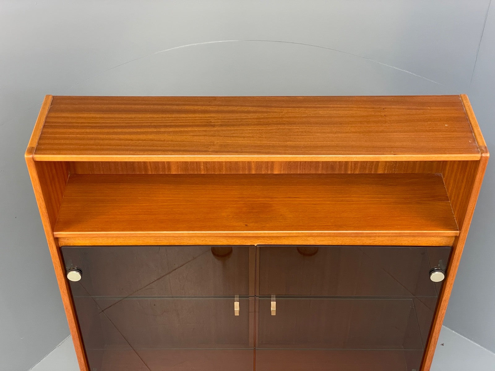 Vintage Teak Shelving Unit Cocktail Cabinet Glazed Retro 1970s EB10011 MWOO - UKDK FURNITURE