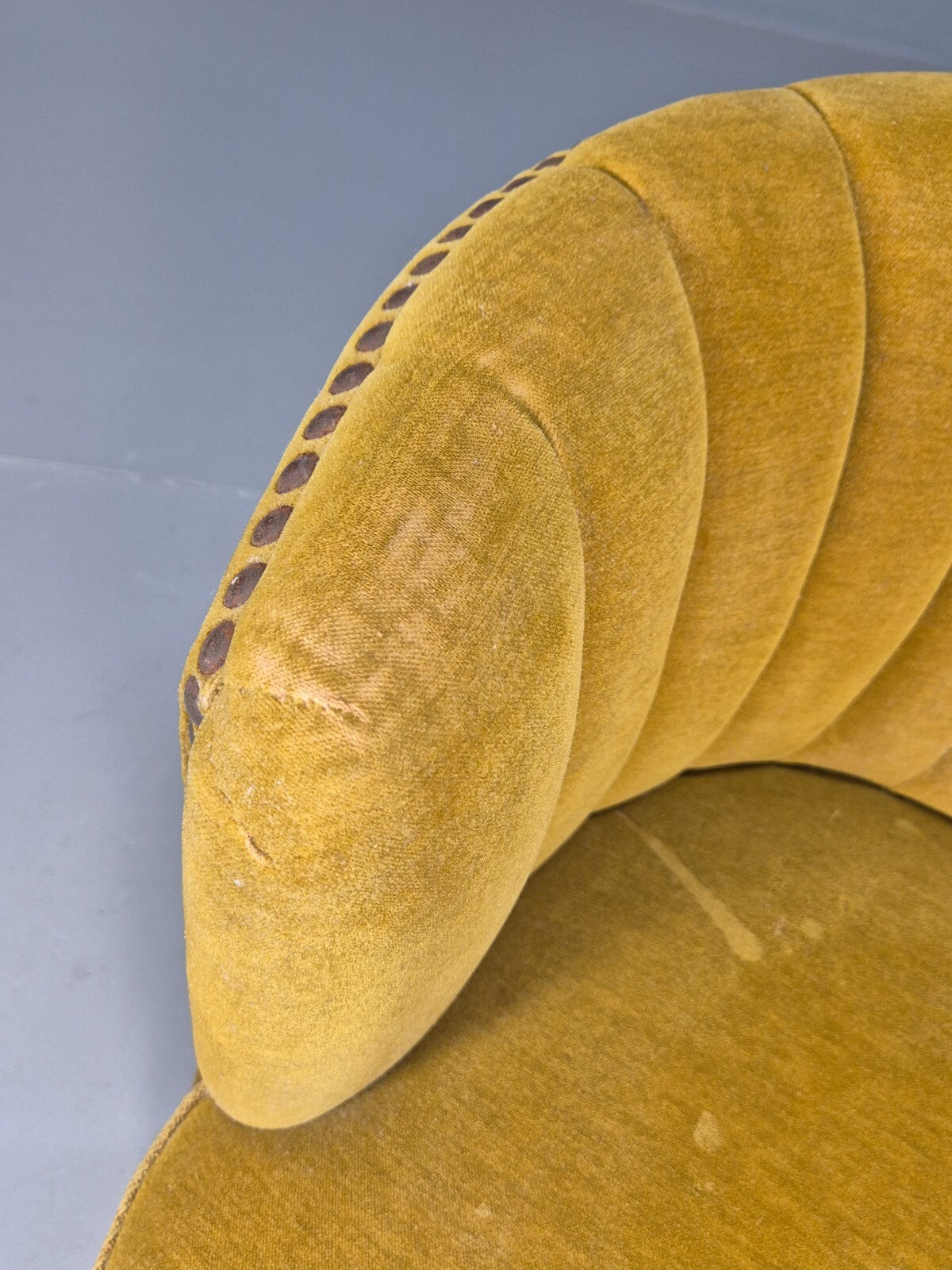 Vintage Danish Art Deco Tub Chair Mustard Velour Shell Back 1940s EB9014 VCLO - UKDK FURNITURE