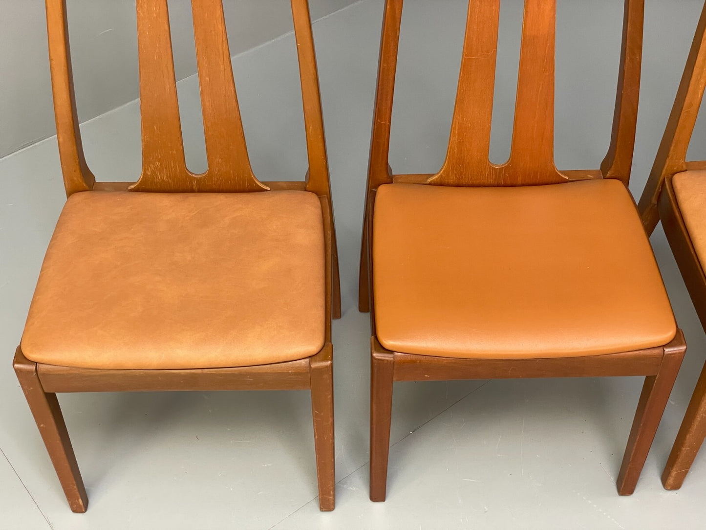 Vintage Nathan Tan Dining Chairs Set Of 4 Vinyl Mahogany 1970s EB9728 MDIN - UKDK FURNITURE