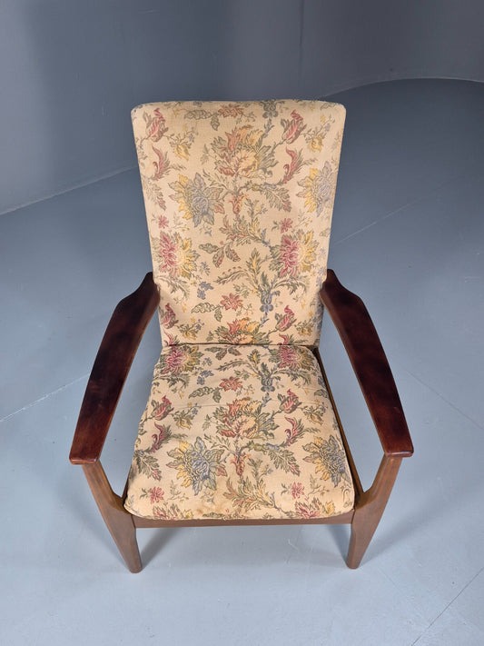 Vintage 1960s Parker Knoll Open Armchair Floral Print Beech Frame EB9711 MNOR - UKDK FURNITURE