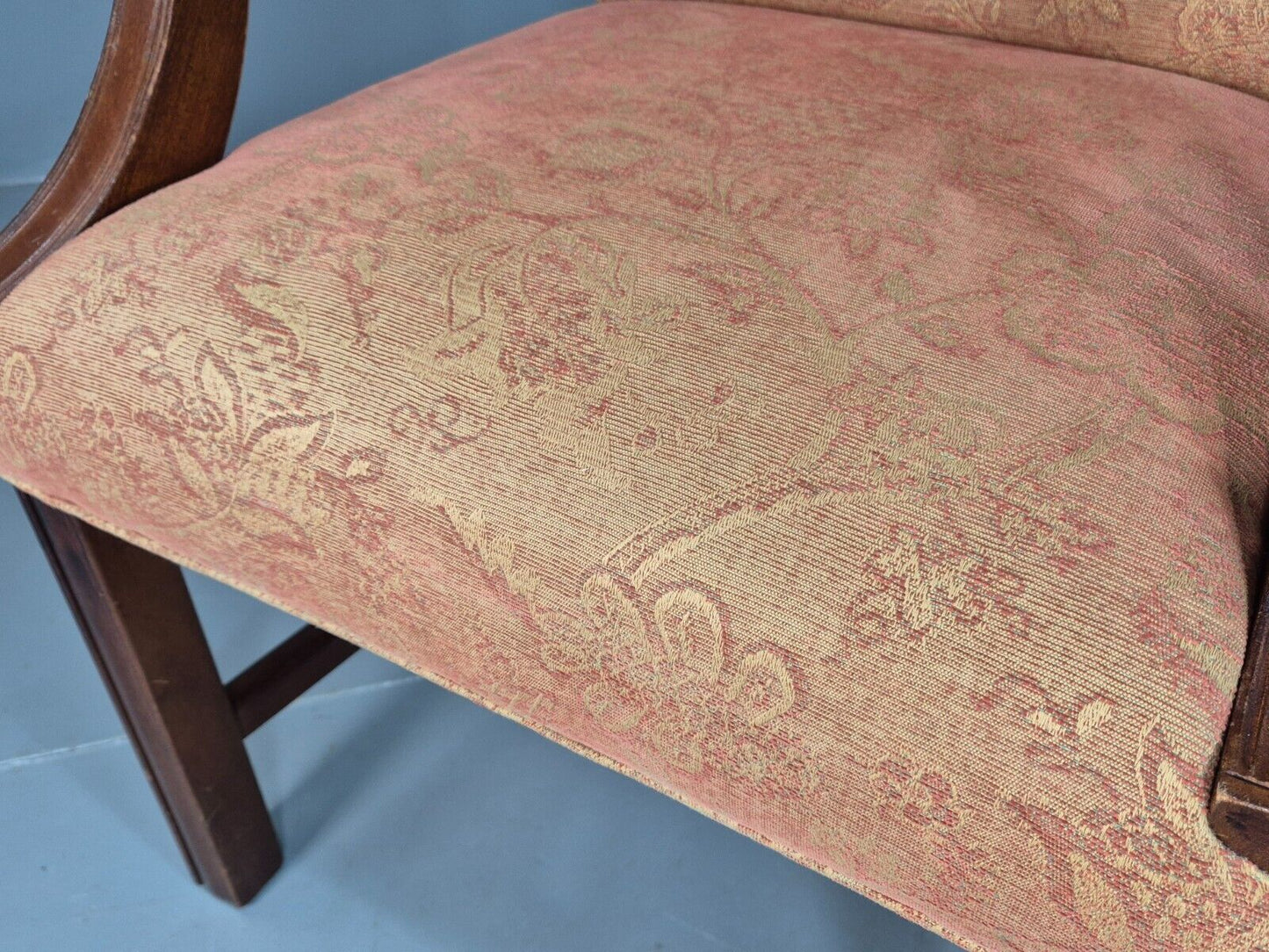 2 Vintage Lounge Chair Peach Floral Cotton Georgian Style 1980 Repro EB8215 VCLO - UKDK FURNITURE