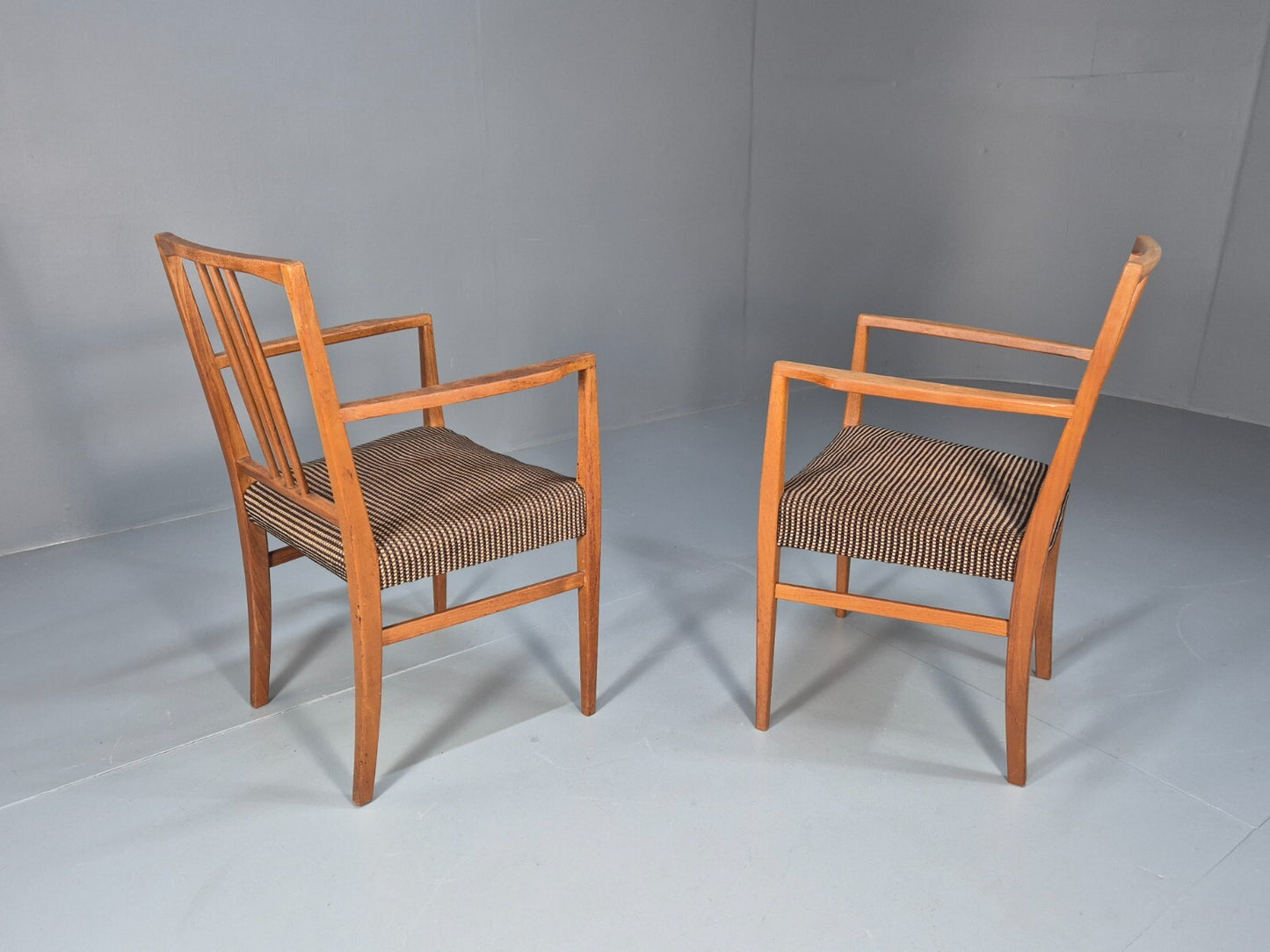 2 Gordon Russell Carver Dining Chairs Teak Green and Cream Wool MCM EB9748 MDIN - UKDK FURNITURE