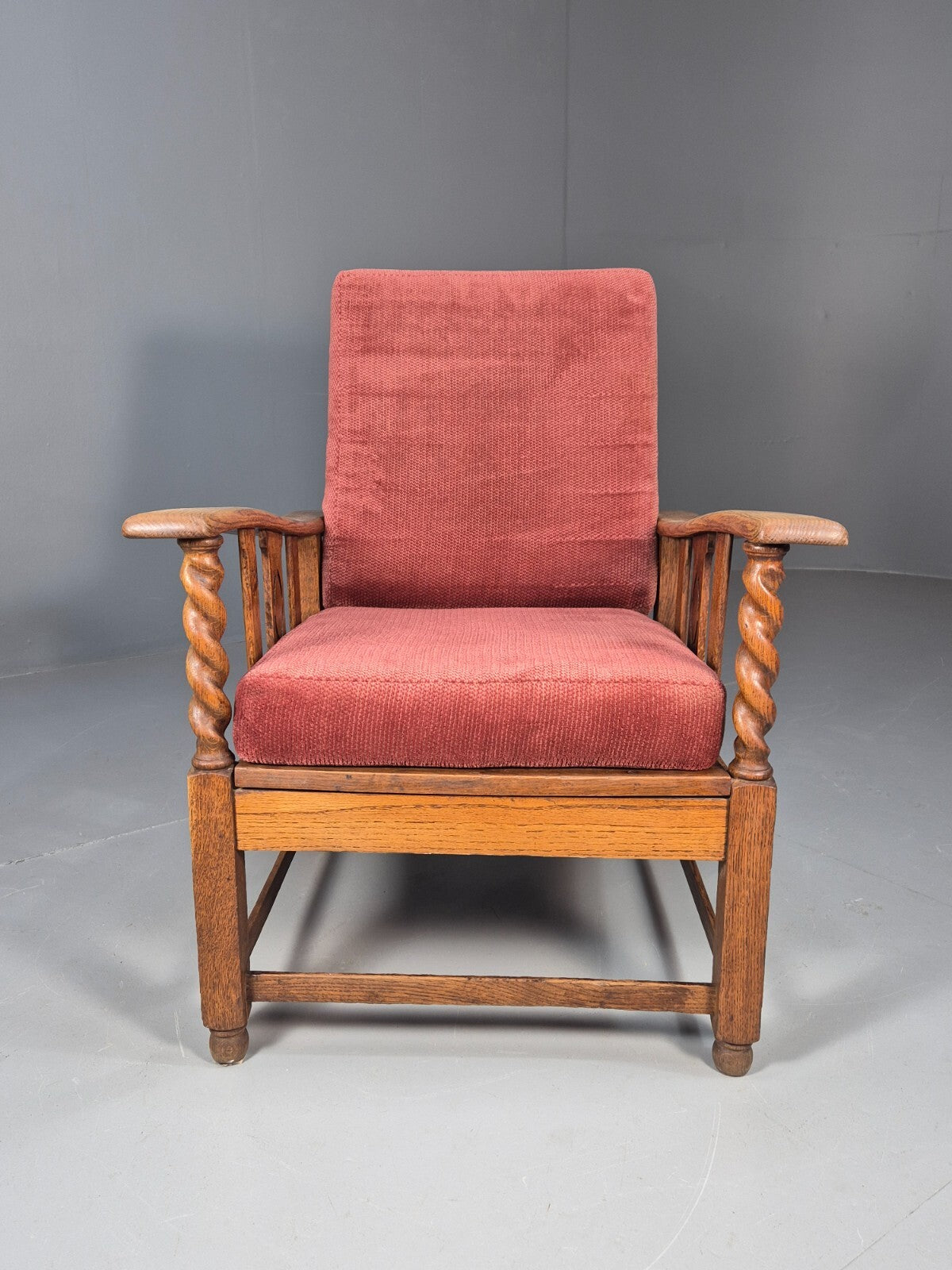 Vintage Antique Oak Reading Chair Deep Red Upholstery 1930s RedEB9457 VCLO - UKDK FURNITURE
