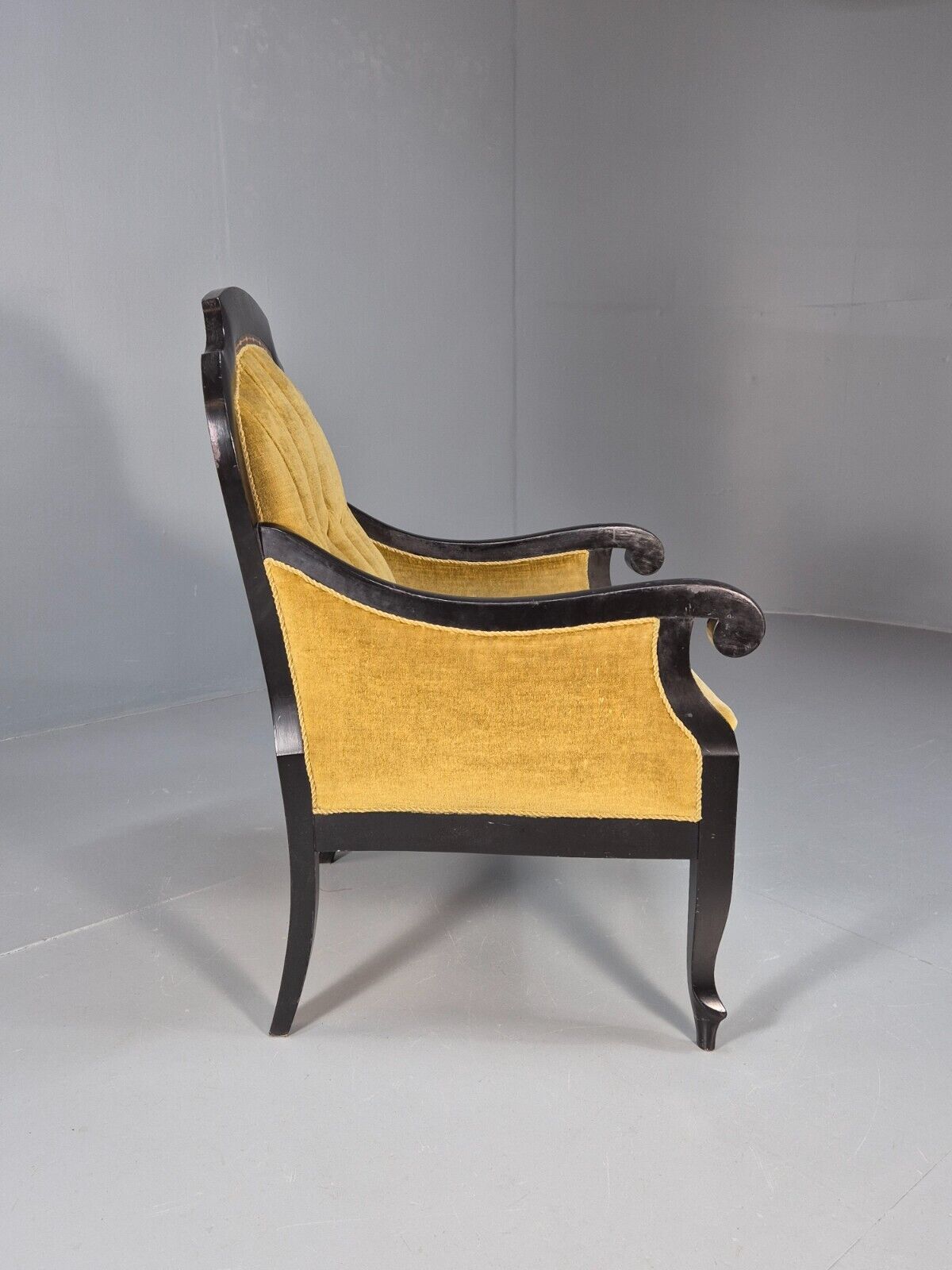 Vintage danish Lounge Chair Gold Velour Wood Frame Empire Style EB8933 VCLO - UKDK FURNITURE