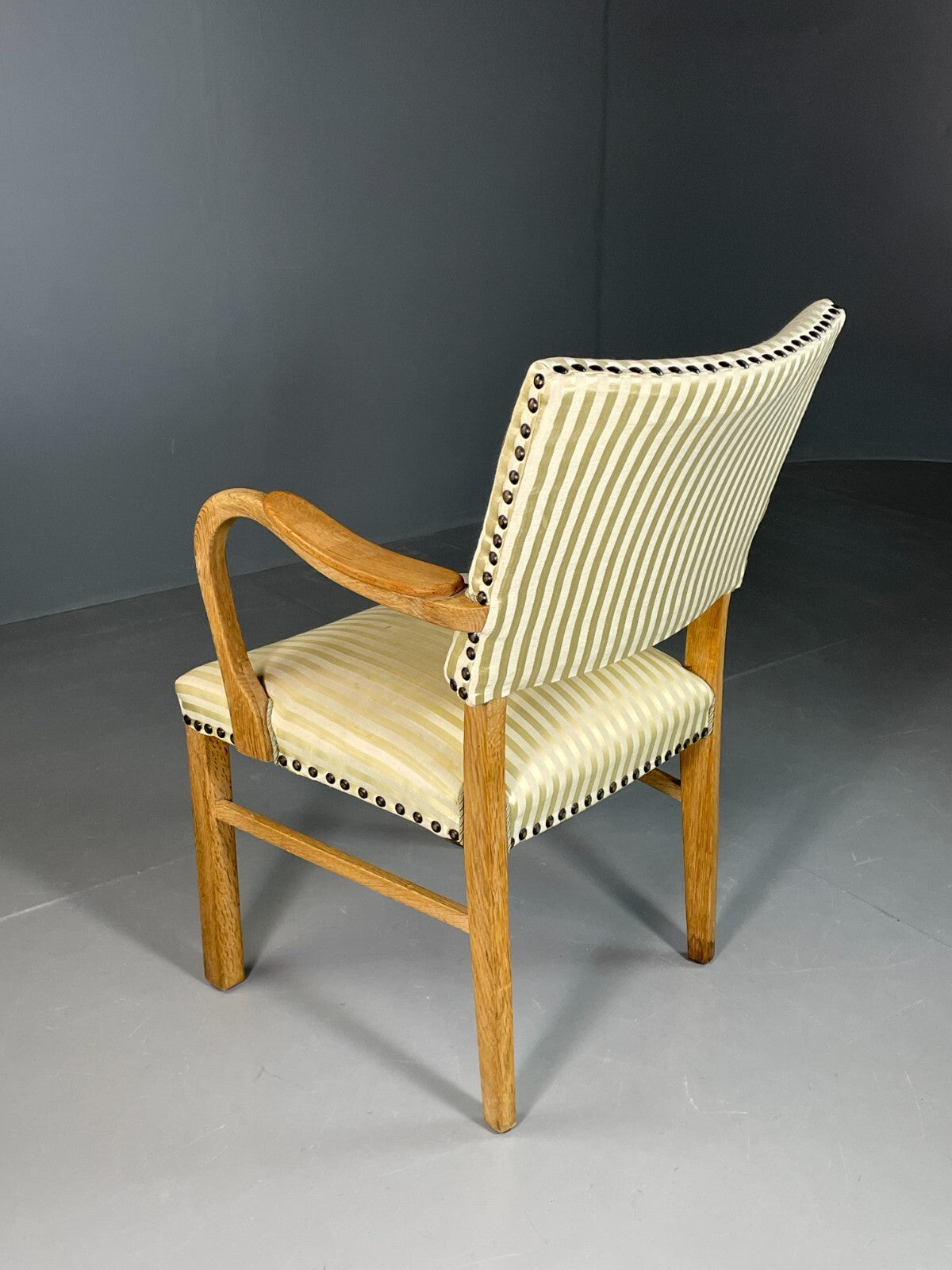 Vintage Danish Desk Chair Green Stripe Oak Frame 1950s Retro MCM EB6706 MDIN - UKDK FURNITURE