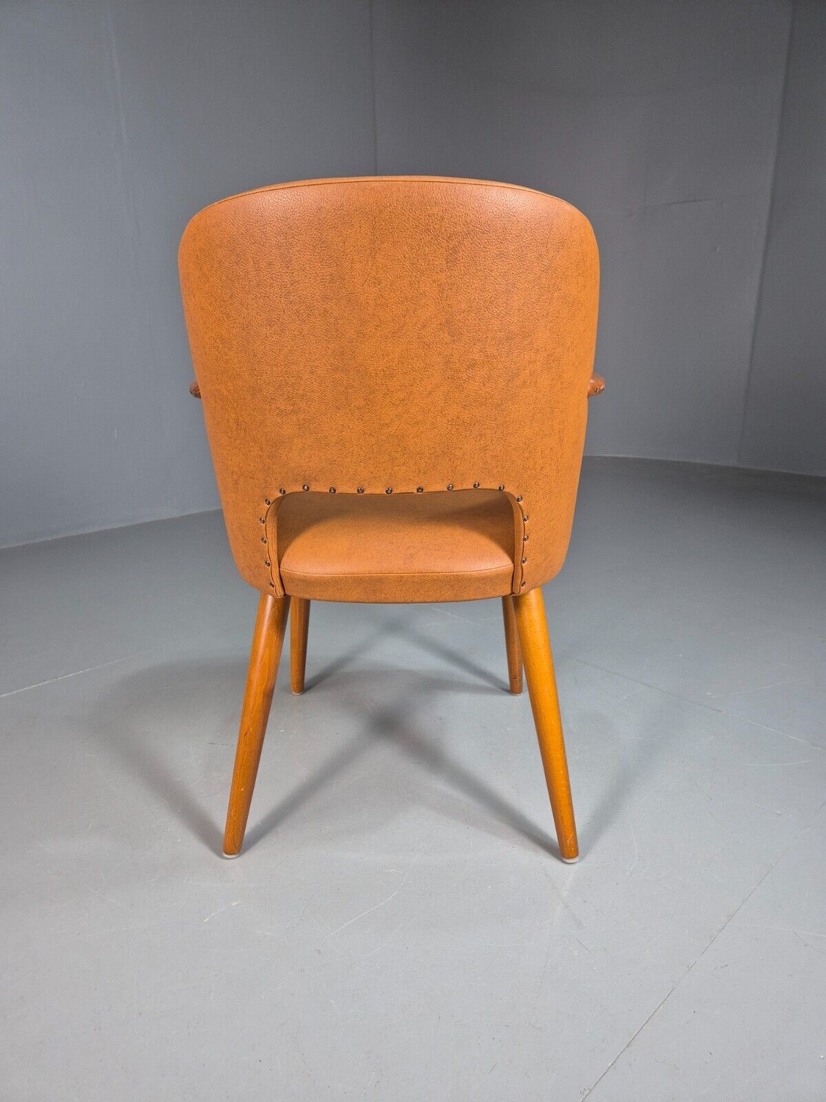 Vintage Danish Tan Vinyl And Beech Arm Chair EB7764 MNOR - UKDK FURNITURE
