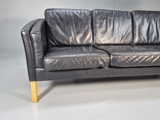 Vintage Danish 3 Seat Sofa Black Leather Straight back Arm Retro MCM EB8622 M3SS - UKDK FURNITURE