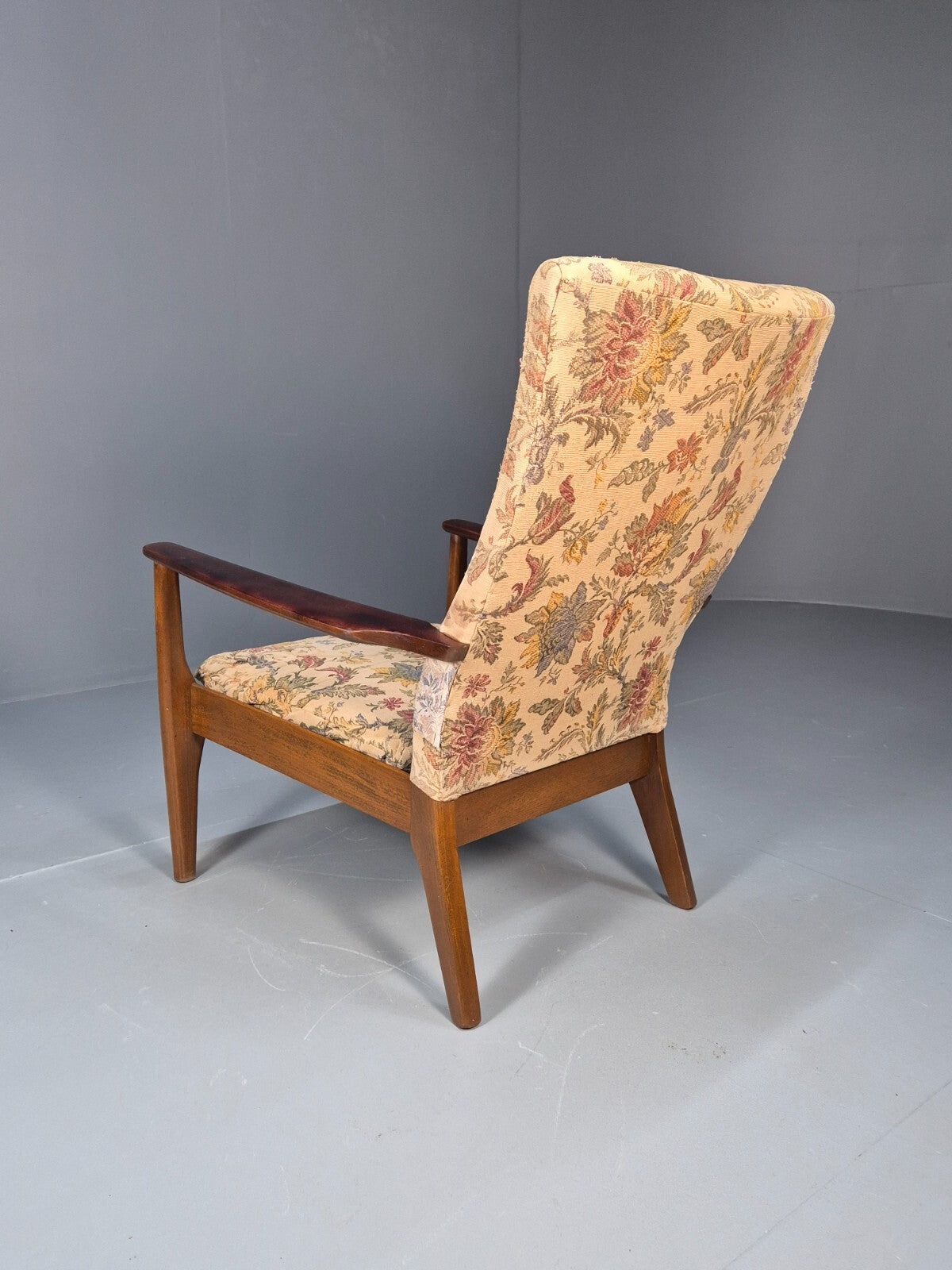 Vintage 1960s Parker Knoll Open Armchair Floral Print Beech Frame EB9711 MNOR - UKDK FURNITURE