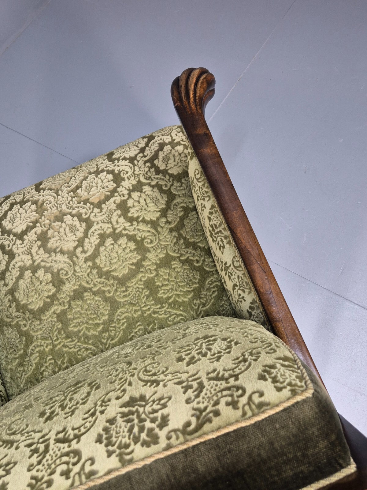 Vintage Danish Lounge Chair Antique Baroque Style Green Moquette EB9647 VCLO - UKDK FURNITURE