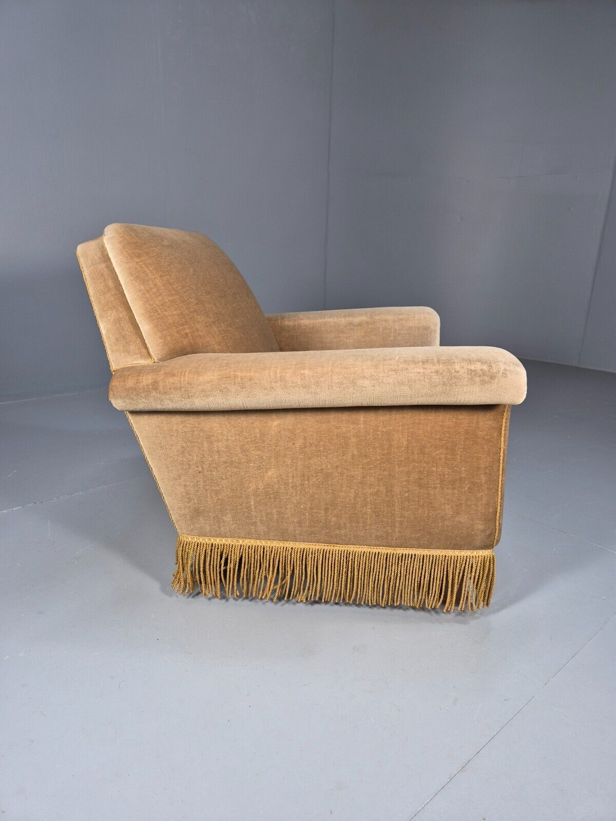 Vintage Danish Lounge Chair Gold Velour Tassels 1960s Retro MCM EB8947 VCLO - UKDK FURNITURE