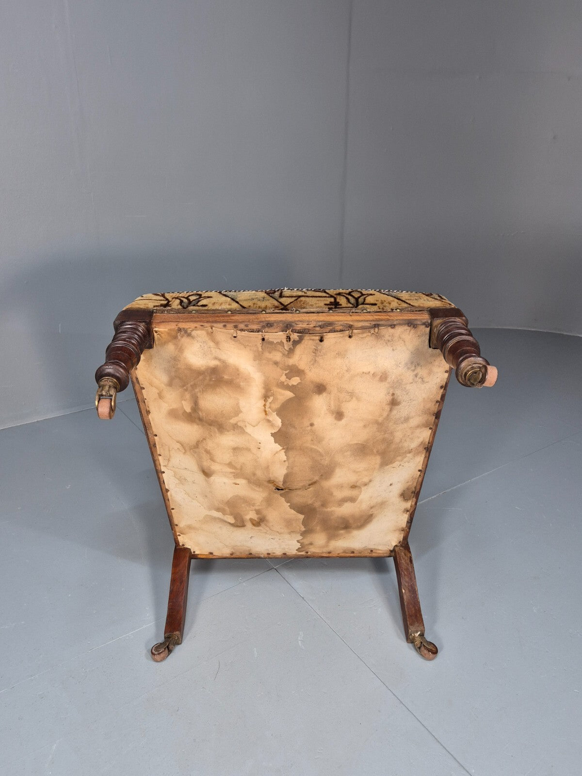Antique Mahogany Library Chair Beige Geometric Fabric Edwardian EB9703 VCAR - UKDK FURNITURE