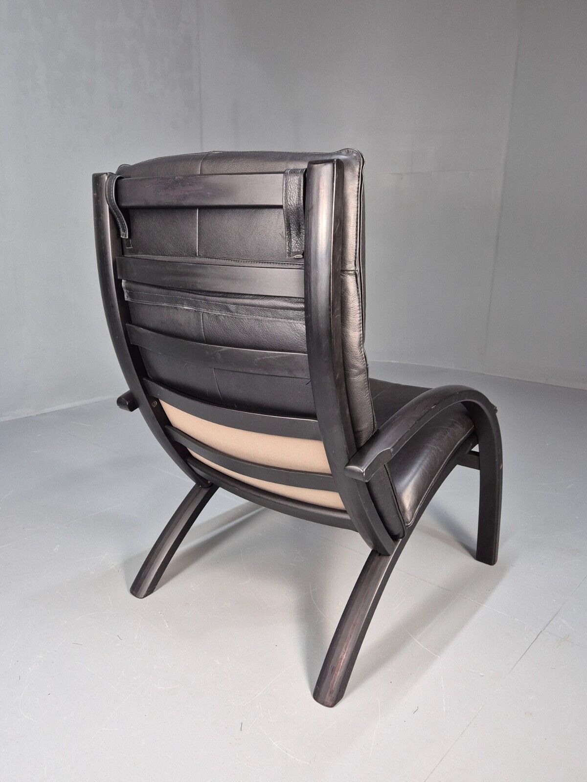 Vintage Danish Bentwood Armchair Black Leather Black Frame Reclining EB8770 MBEN - UKDK FURNITURE