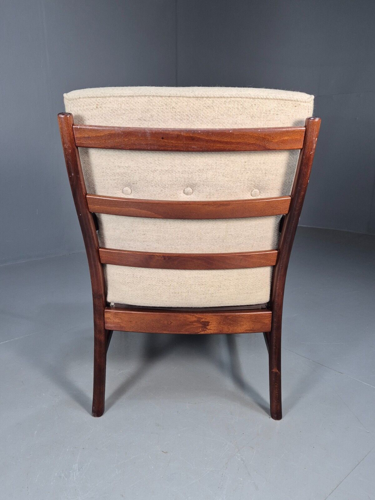 Vintage Danish Lounge Chair Beige Wool Wood Frame 1970s Retro EB8539 MNOR - UKDK FURNITURE