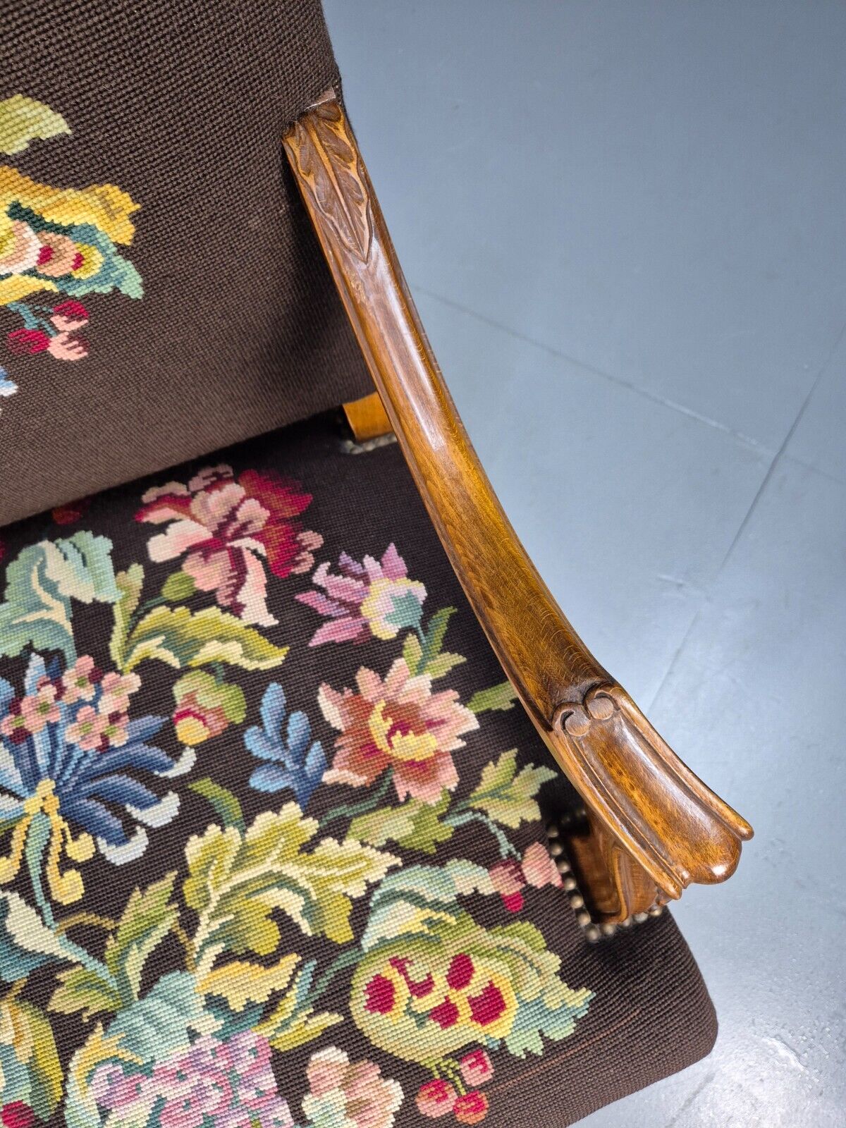 Vintage Danish Lounge Brown Floral Oak 17th Century Style EB8996 VCLO - UKDK FURNITURE